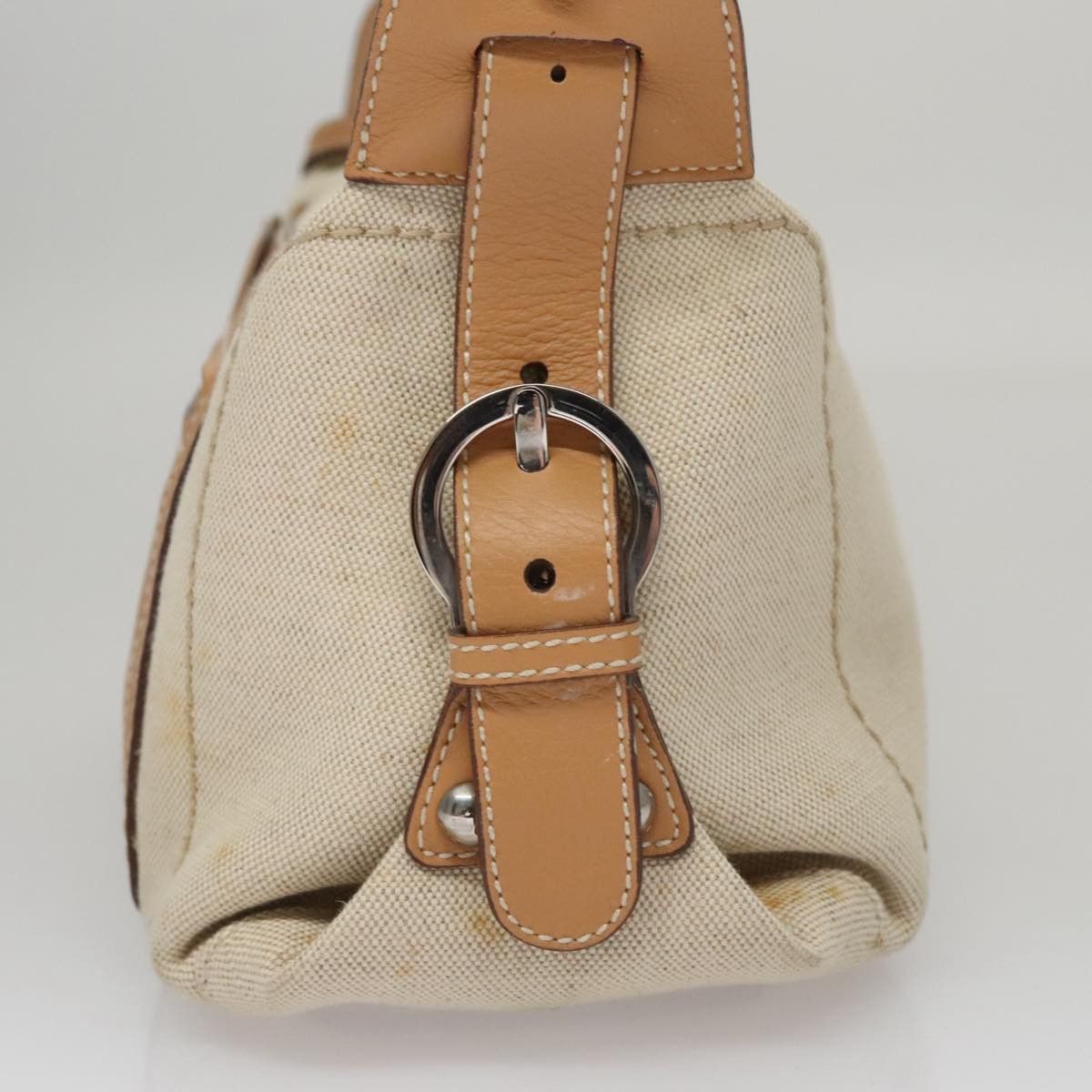 Salvatore Ferragamo Gancini Beige Canvas Shoulder Bag (Pre-Owned) Size ONE SIZE - 3 Thumbnail