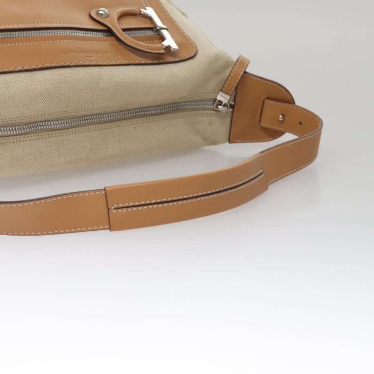 Salvatore Ferragamo Gancini Beige Canvas Shoulder Bag (Pre-Owned) Size ONE SIZE - 5 Thumbnail