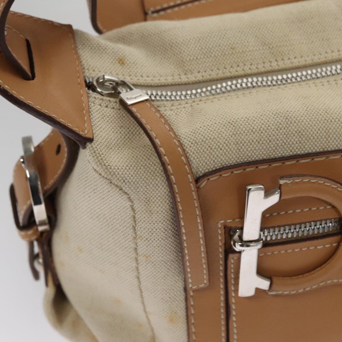 Salvatore Ferragamo Gancini Beige Canvas Shoulder Bag (Pre-Owned) Size ONE SIZE - 13 Thumbnail