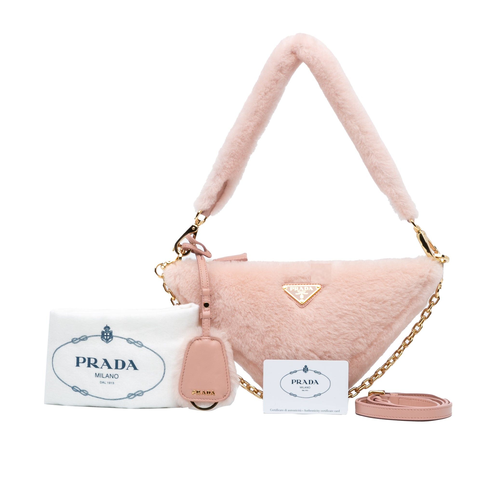 Prada Prada Mini Shearling Triangle Satchel Pink Size ONE SIZE - 9 Thumbnail