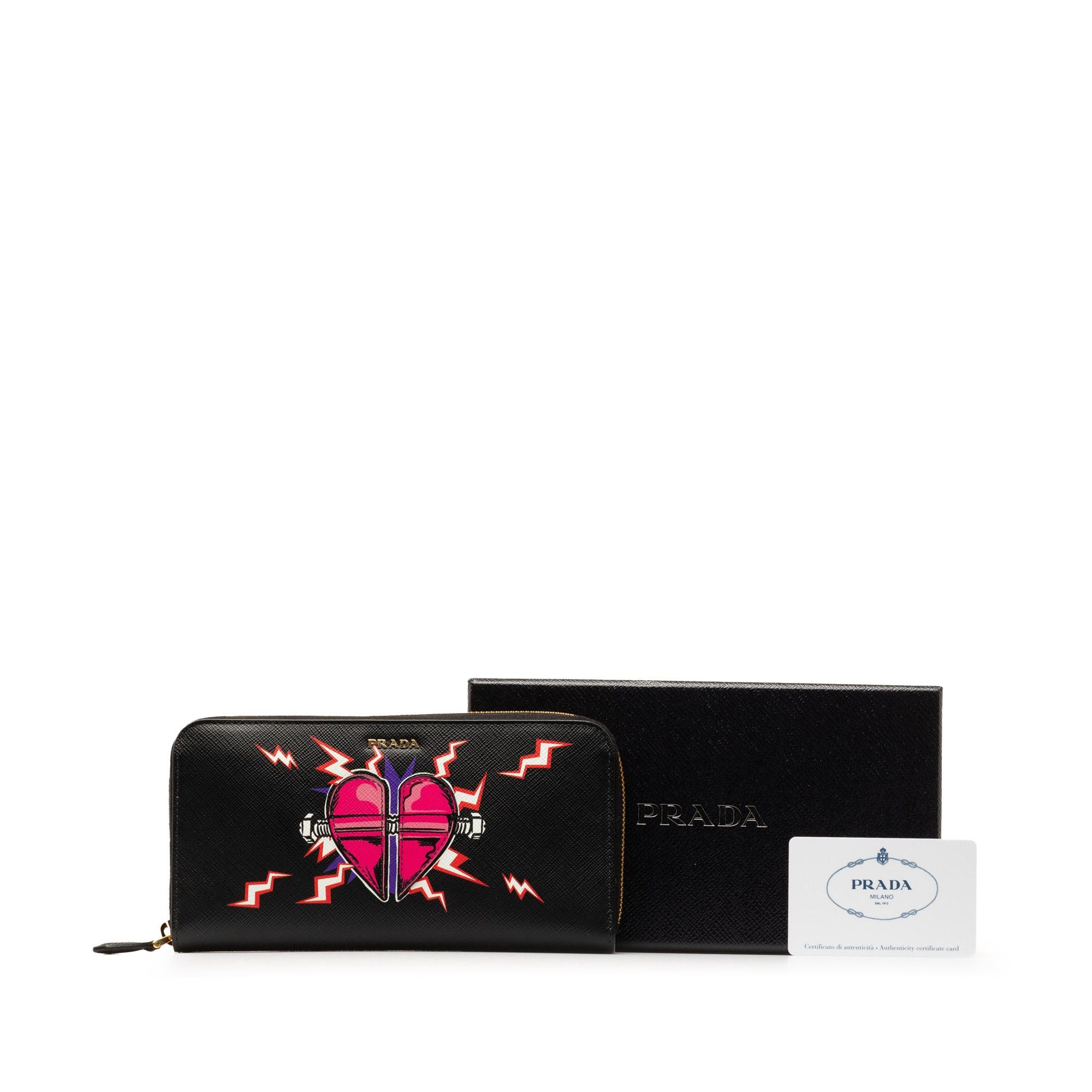 Prada Prada x Universal Studios Saffiano Frakenstien Heart Long Wallet Black Size ONE SIZE - 16 Thumbnail
