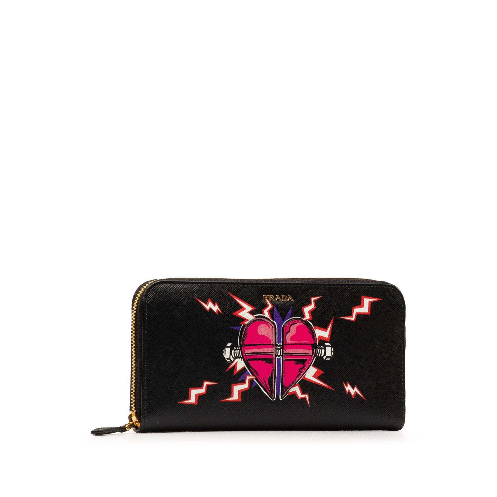 Prada Prada x Universal Studios Saffiano Frakenstien Heart Long Wallet Black Size ONE SIZE - 2 Thumbnail