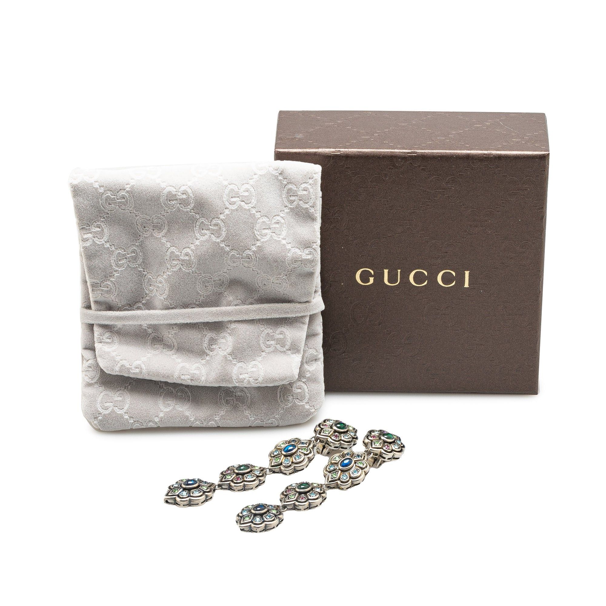 Gucci Gucci Crystal and Palladium Plated Drop Clip-On Earrings Silver Size ONE SIZE - 5 Thumbnail