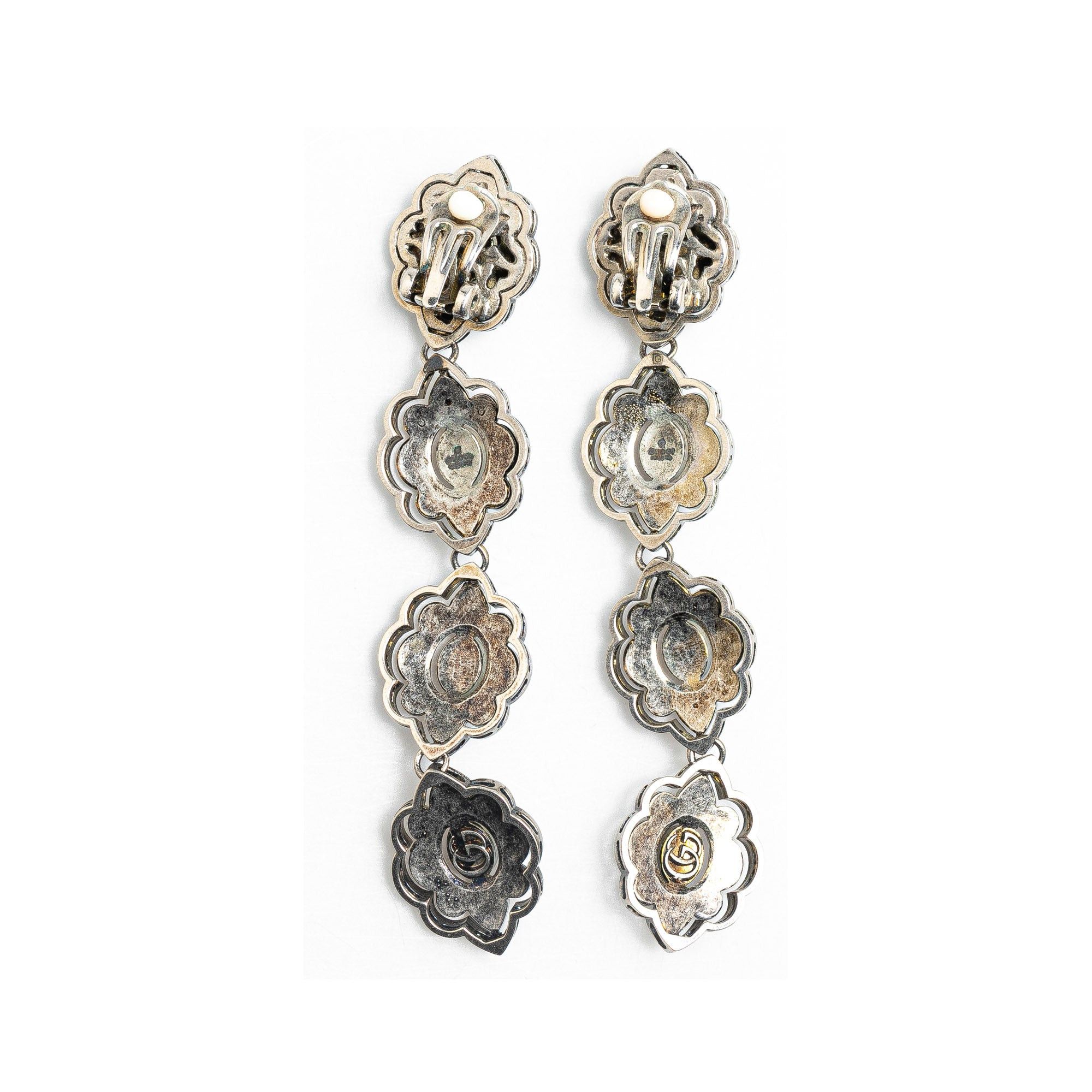 Gucci Gucci Crystal and Palladium Plated Drop Clip-On Earrings Silver Size ONE SIZE - 2 Thumbnail