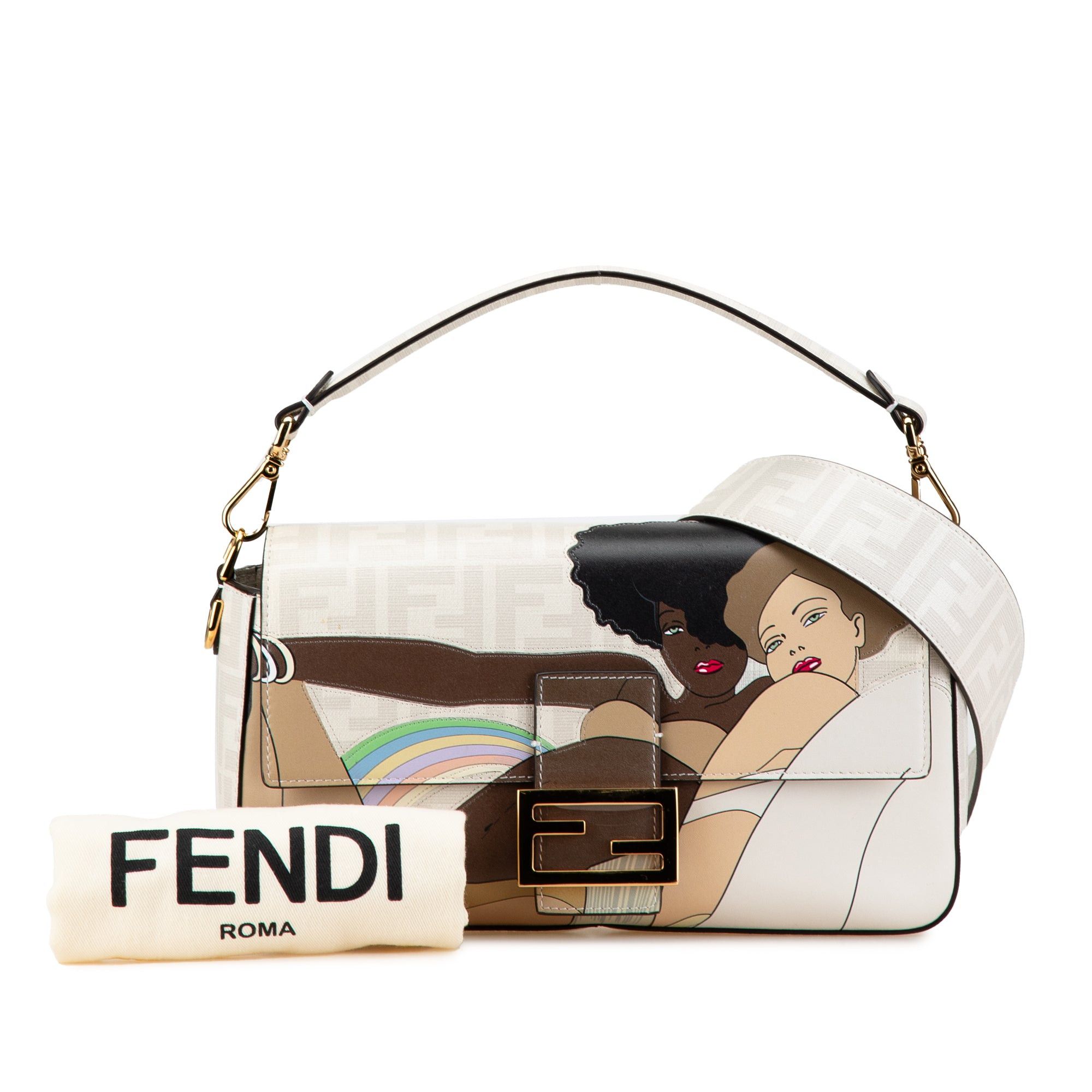 Fendi Fendi Zucca Graphic Print Coated Canvas Bikini Girls Baguette Satchel White Size ONE SIZE - 9 Thumbnail