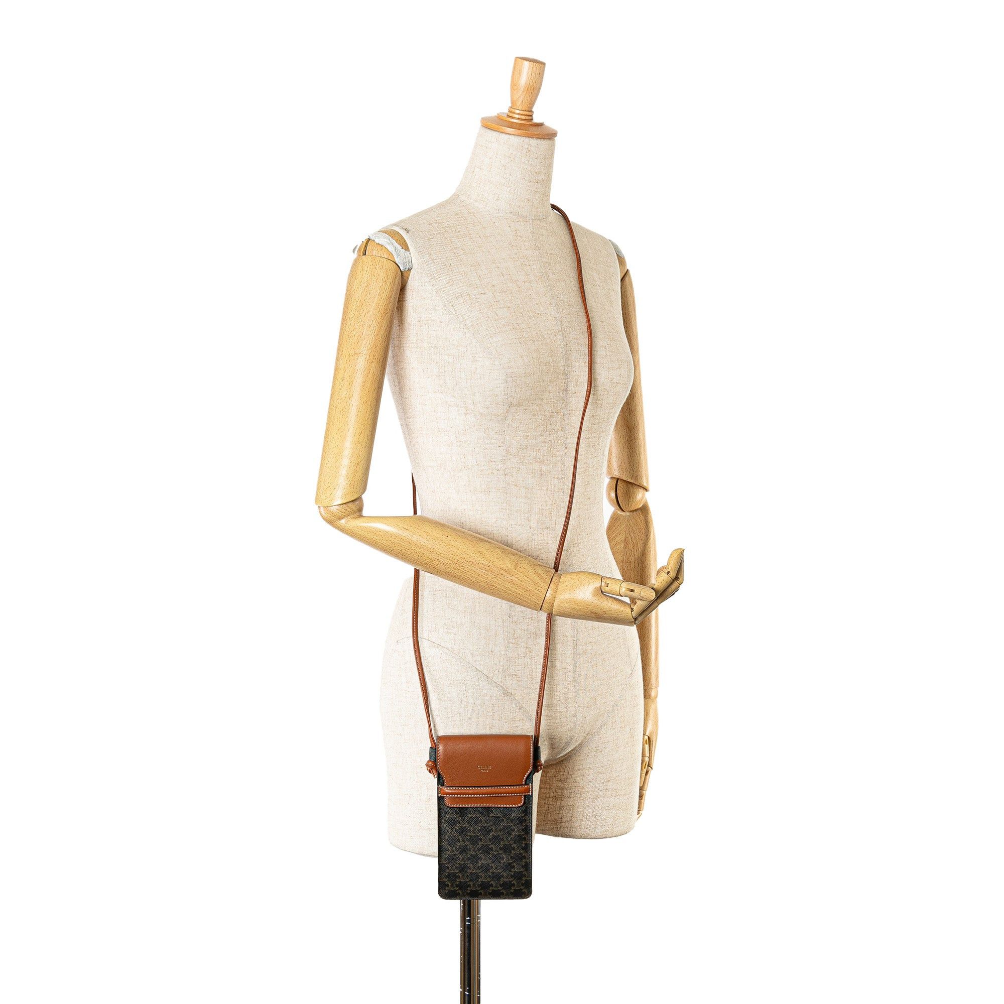 Celine Celine Triomphe Coated Canvas and Lambskin Phone Pouch with Flap Brown Size ONE SIZE - 8 Thumbnail
