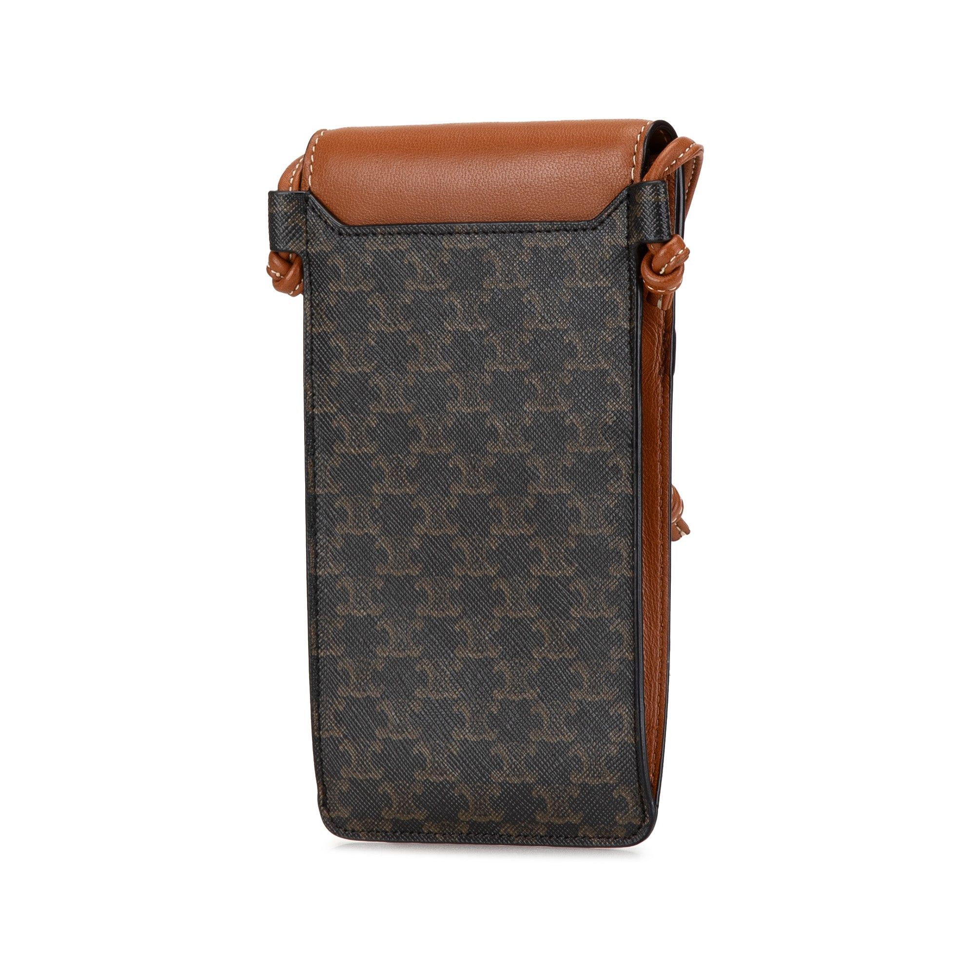Celine Celine Triomphe Coated Canvas and Lambskin Phone Pouch with Flap Brown Size ONE SIZE - 2 Thumbnail