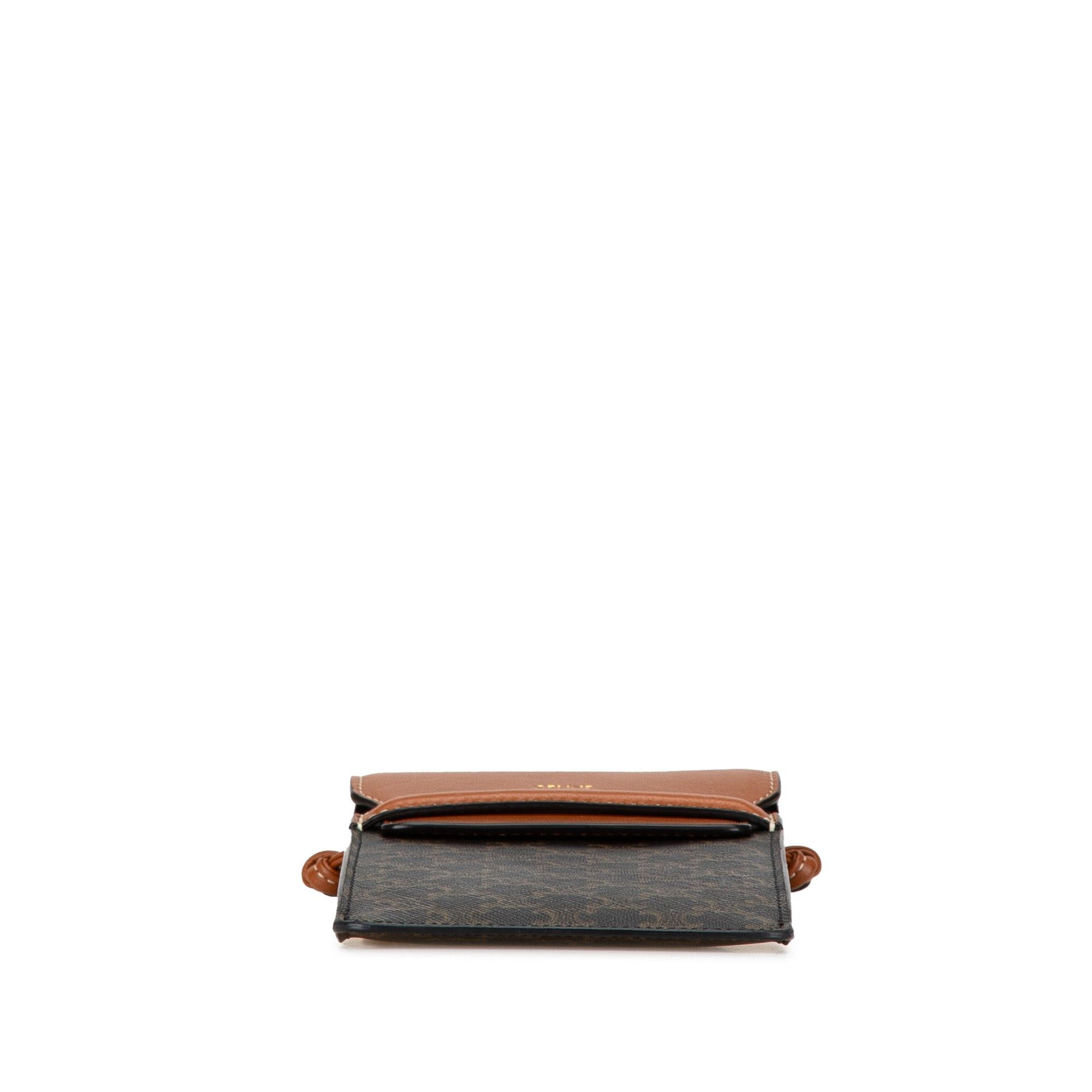 Celine Celine Triomphe Coated Canvas and Lambskin Phone Pouch with Flap Brown Size ONE SIZE - 3 Thumbnail