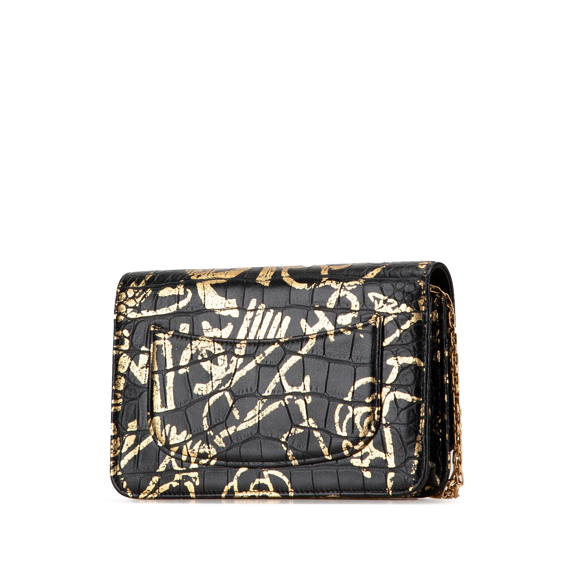 Chanel Chanel Calfskin Crocodile Embossed Graffiti 2.55 Cocodile Reissue Wallet On Chain Black Size ONE SIZE - 2 Thumbnail
