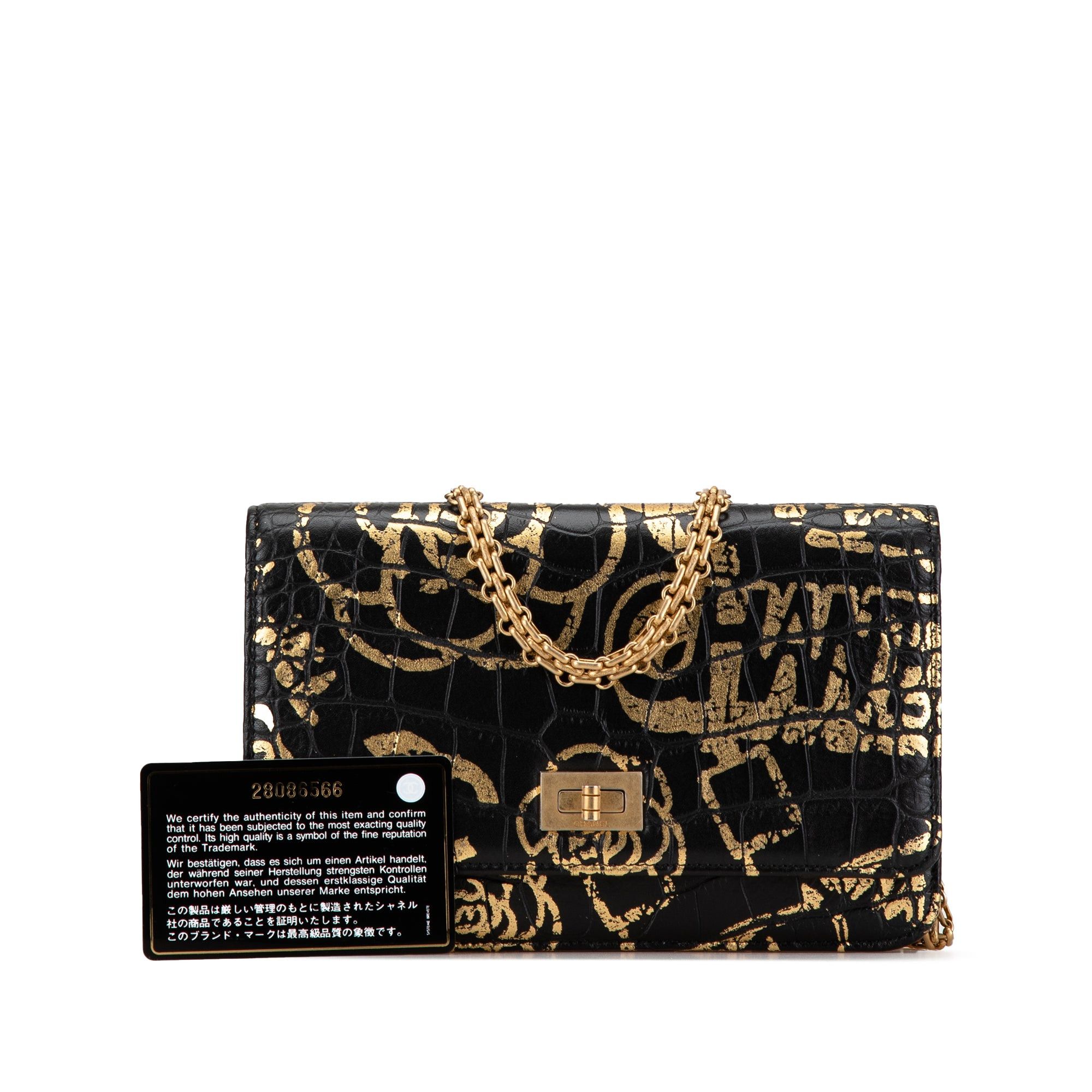 Chanel Chanel Calfskin Crocodile Embossed Graffiti 2.55 Cocodile Reissue Wallet On Chain Black Size ONE SIZE - 10 Thumbnail