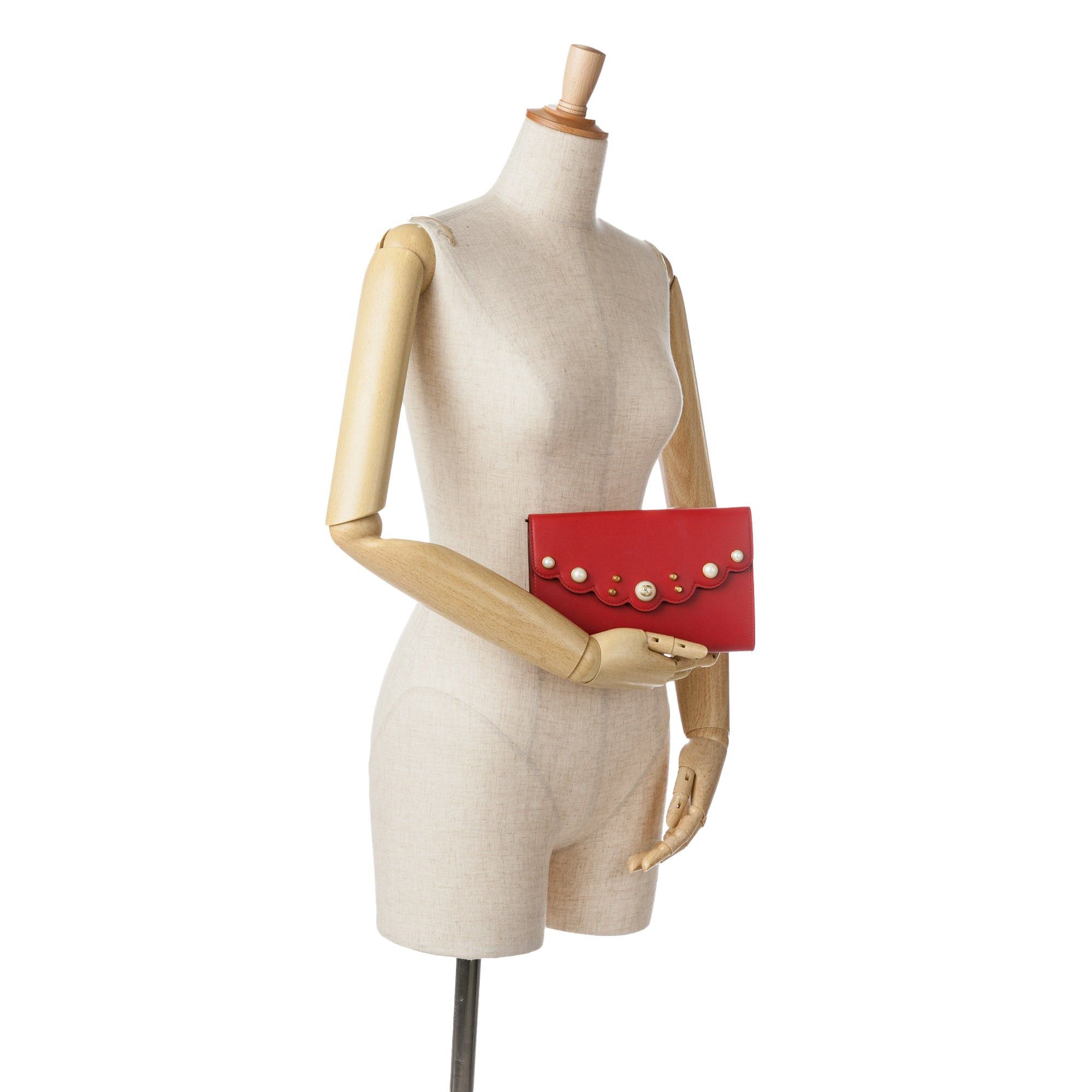 Gucci Gucci Leather Peony Pearly Wallet on Chain Red Size ONE SIZE - 7 Thumbnail