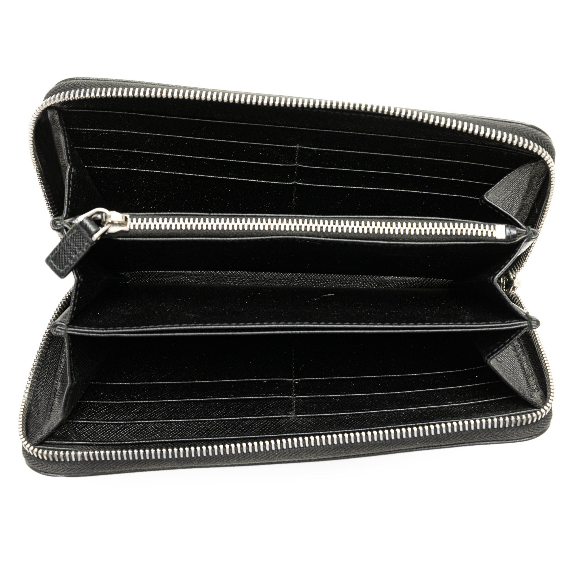 Prada Prada Saffiano Zip Around Wallet Black Size ONE SIZE - 4 Thumbnail