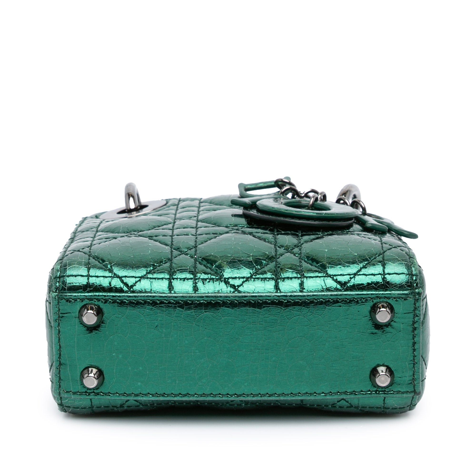 Dior Dior Micro Metallic Crinkled Calfskin Cannage Lady Dior Green Size ONE SIZE - 3 Thumbnail