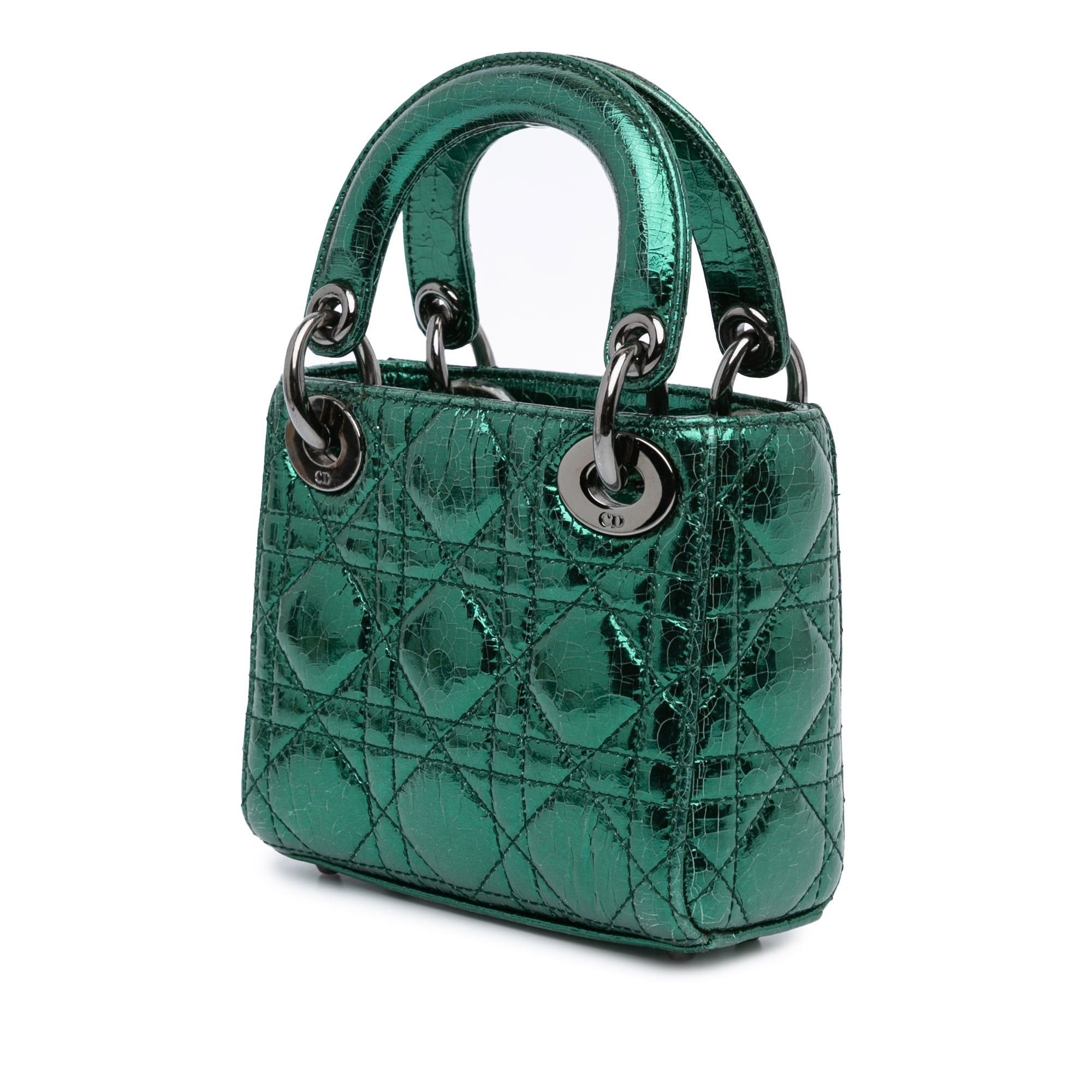 Dior Dior Micro Metallic Crinkled Calfskin Cannage Lady Dior Green Size ONE SIZE - 2 Thumbnail