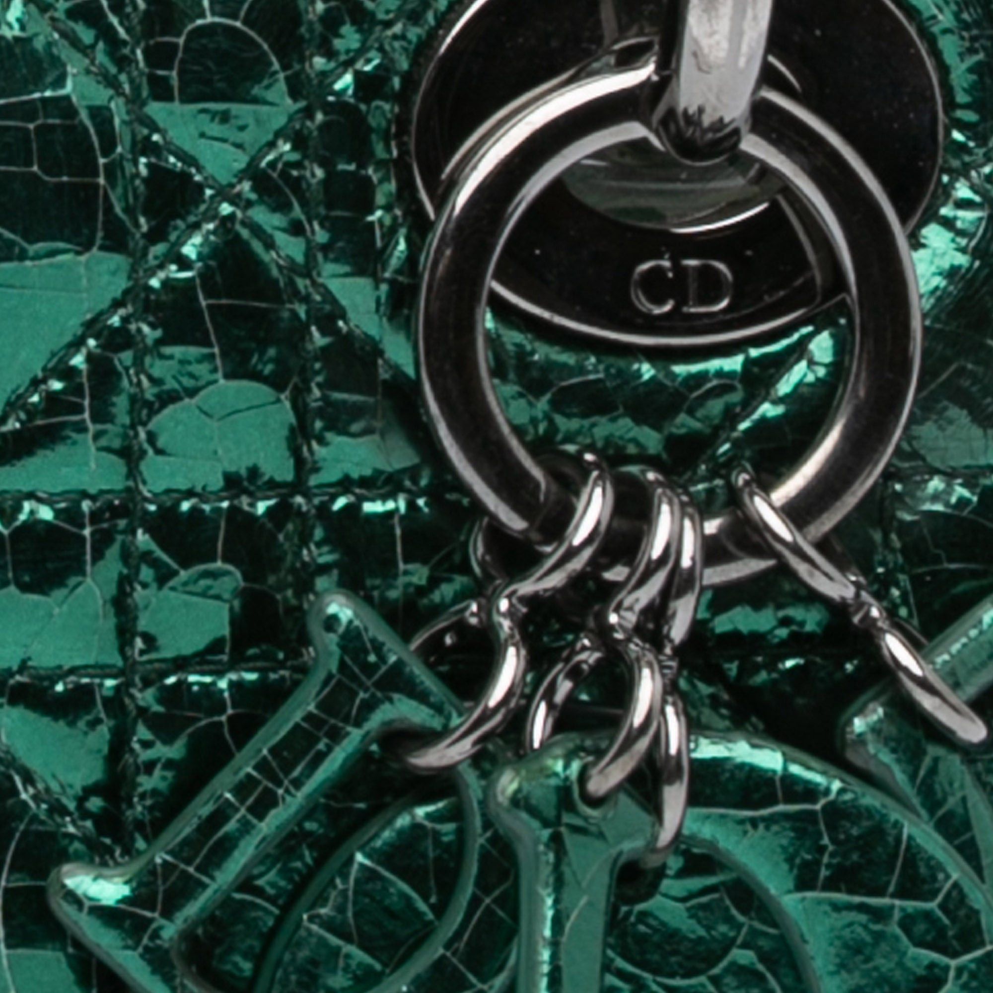 Dior Dior Micro Metallic Crinkled Calfskin Cannage Lady Dior Green Size ONE SIZE - 7 Thumbnail