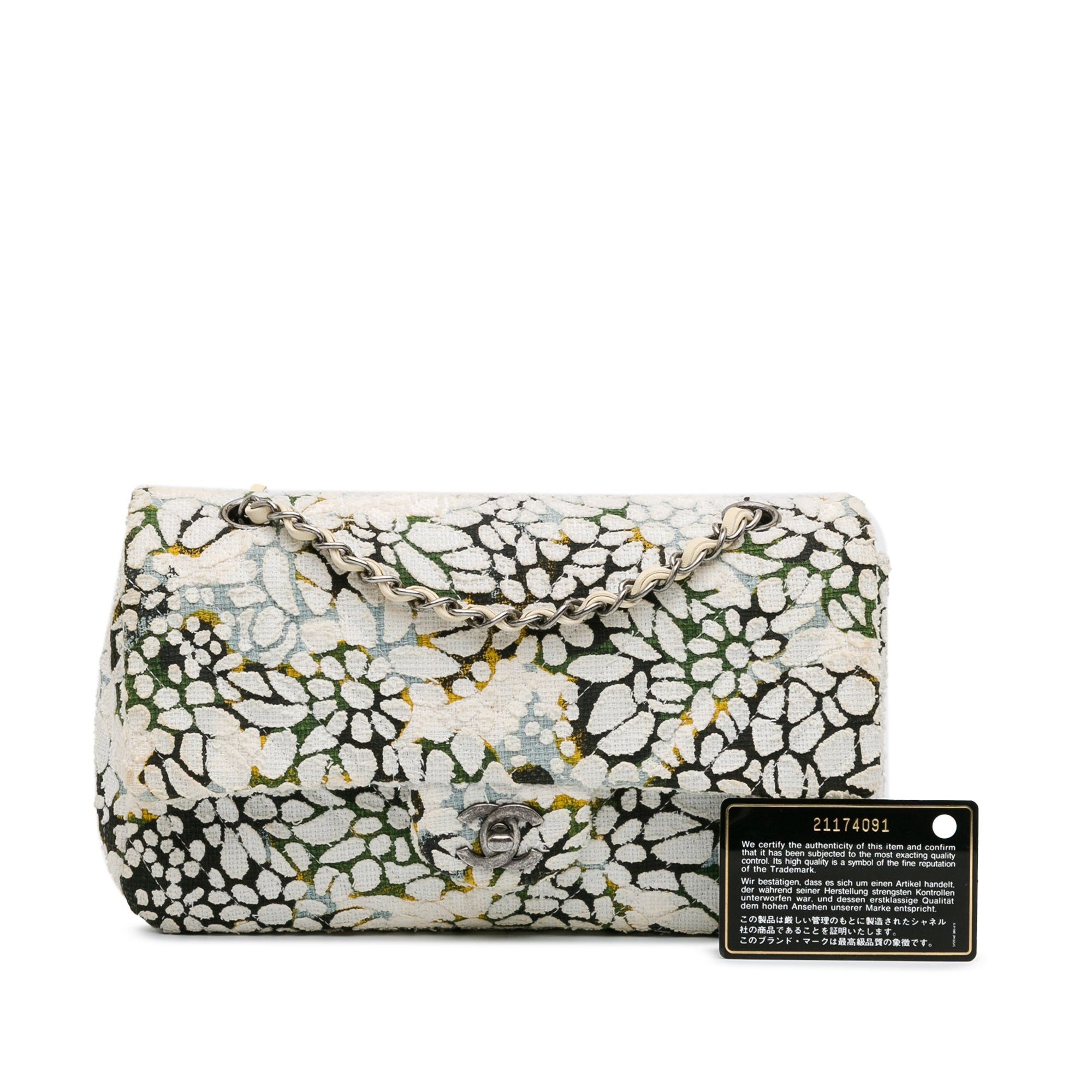 Chanel Chanel Medium Classic Chevron Tweed Floral Double Flap White Size ONE SIZE - 11 Thumbnail