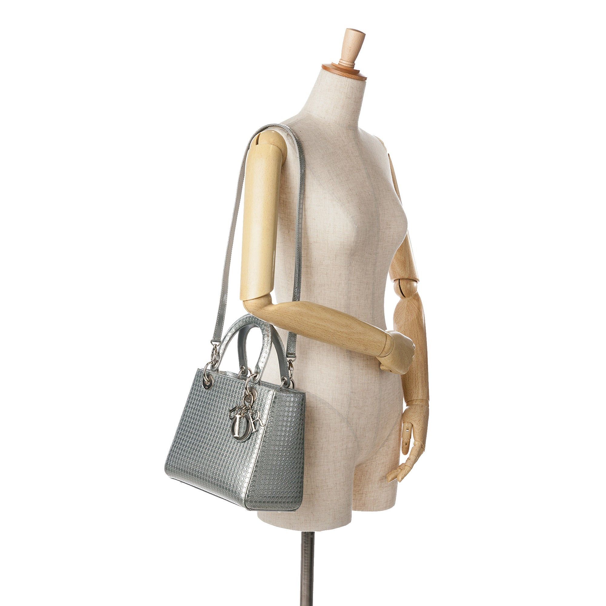 Dior Dior Medium Patent Microcannage Lady Dior Silver Size ONE SIZE - 9 Thumbnail