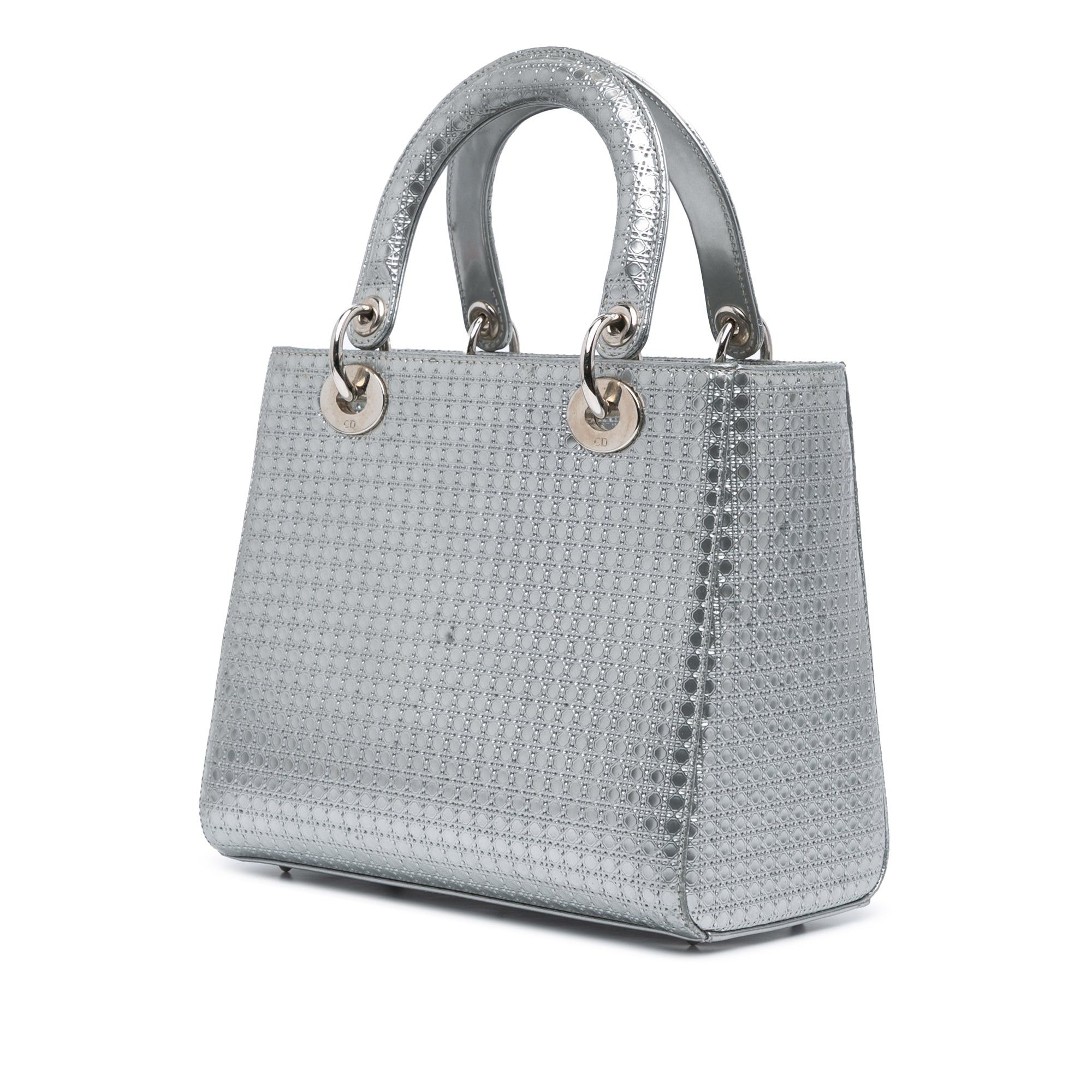 Dior Dior Medium Patent Microcannage Lady Dior Silver Size ONE SIZE - 2 Thumbnail