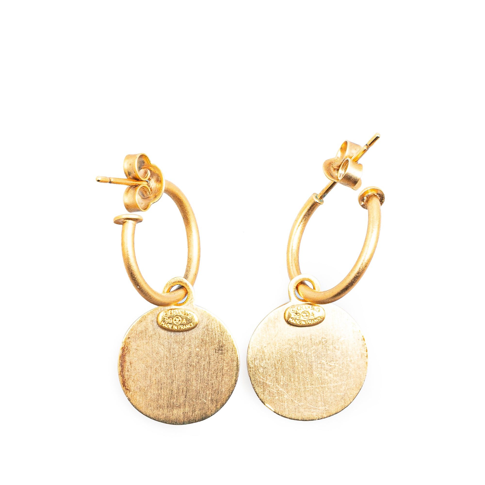Chanel Chanel Gold Plated Round Swing Push Back Earrings Gold Size ONE SIZE - 2 Thumbnail