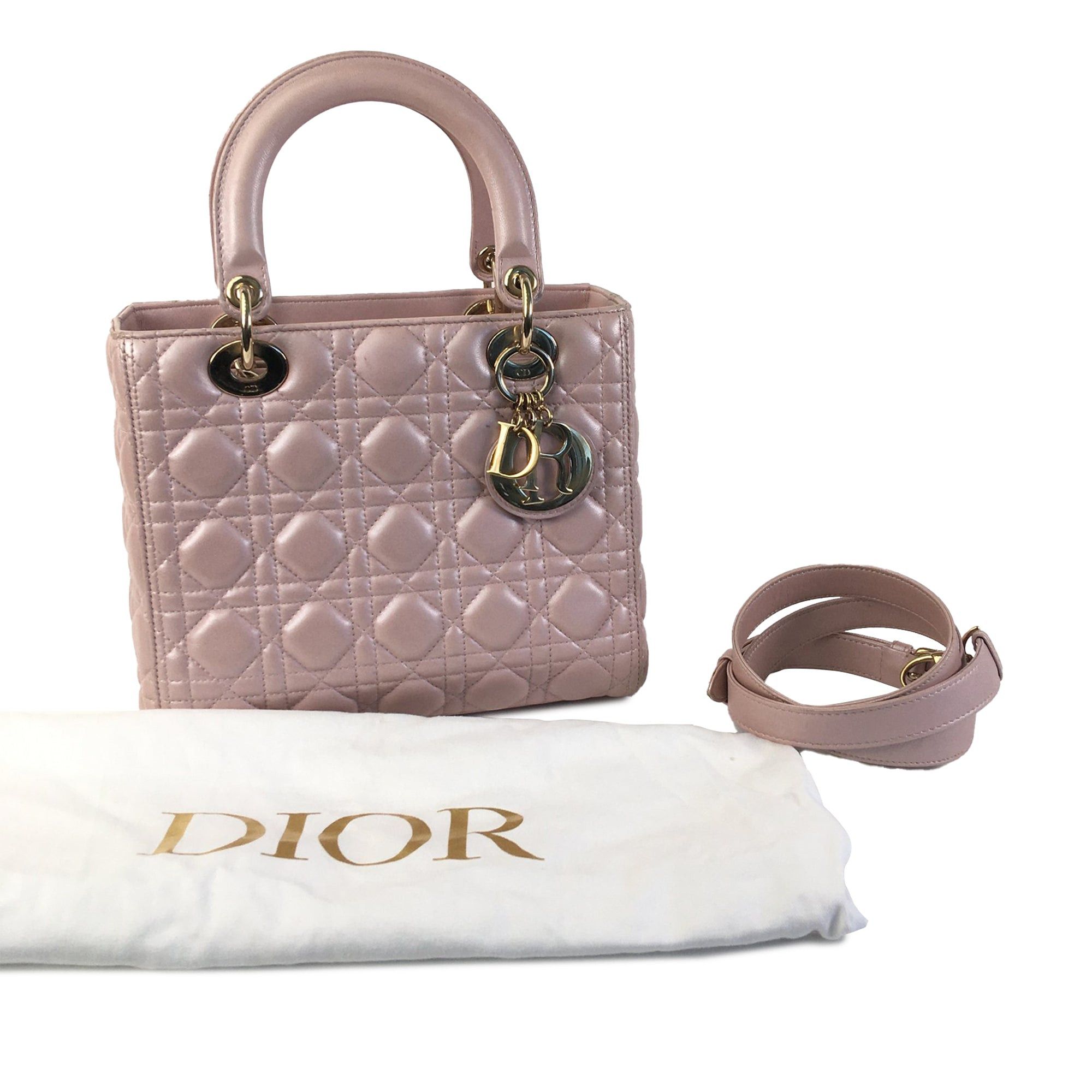 Dior Dior Medium Pearlescent Lambskin Cannage Lady Dior Pink Size ONE SIZE - 11 Thumbnail