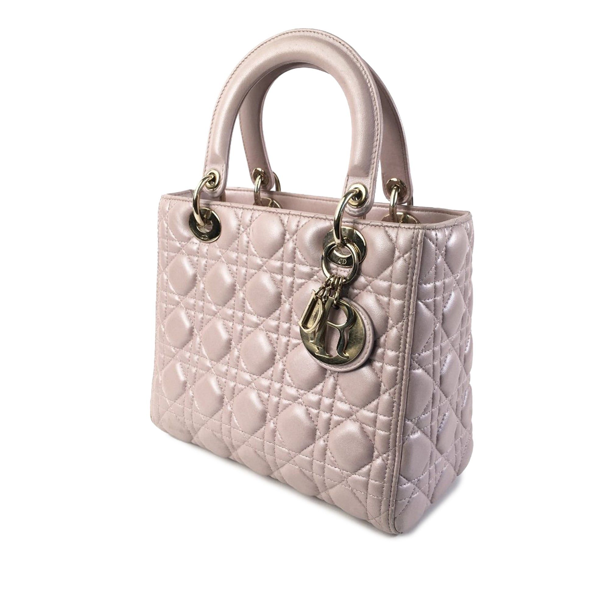 Dior Dior Medium Pearlescent Lambskin Cannage Lady Dior Pink Size ONE SIZE - 2 Thumbnail