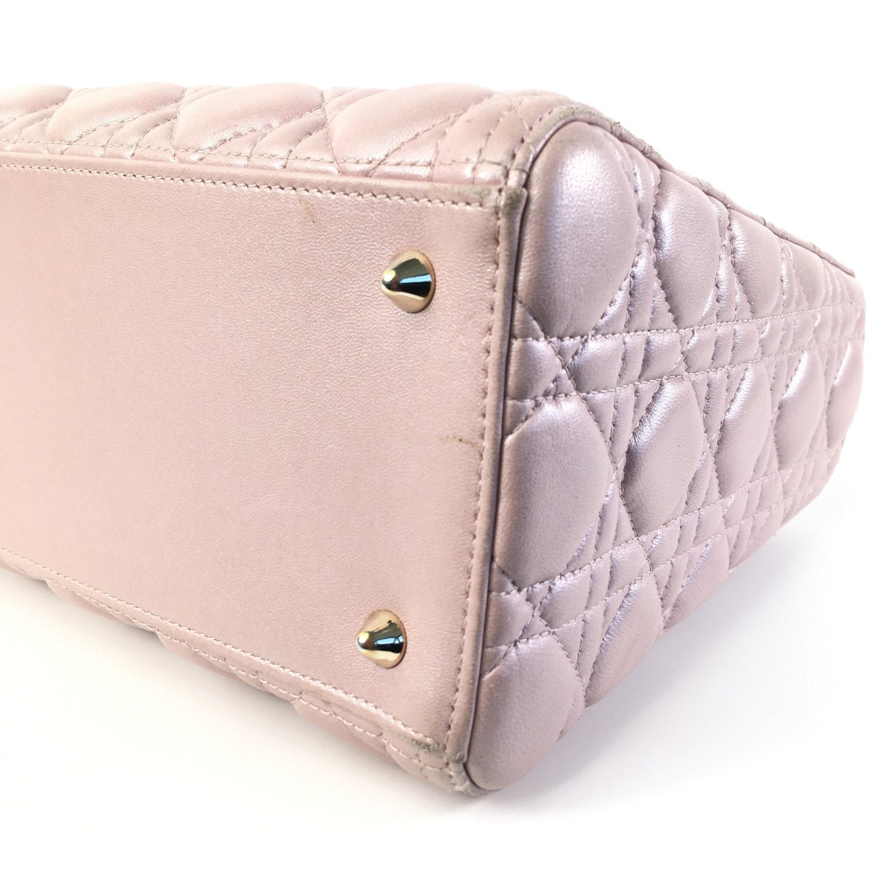Dior Dior Medium Pearlescent Lambskin Cannage Lady Dior Pink Size ONE SIZE - 9 Thumbnail