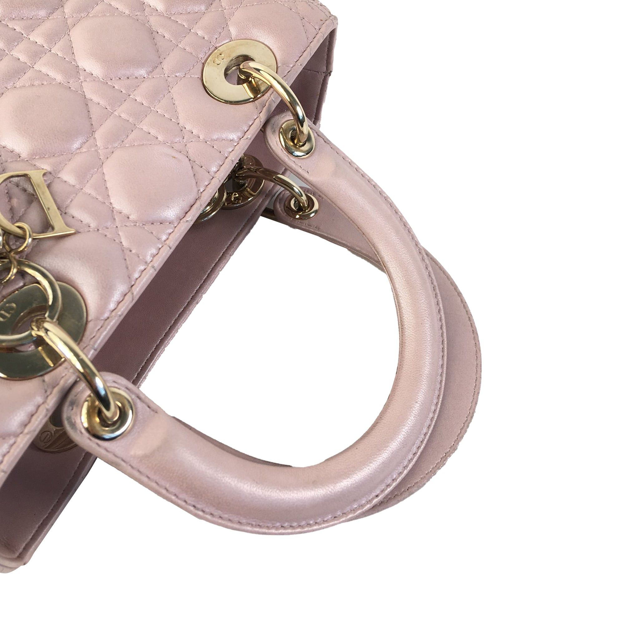 Dior Dior Medium Pearlescent Lambskin Cannage Lady Dior Pink Size ONE SIZE - 10 Thumbnail