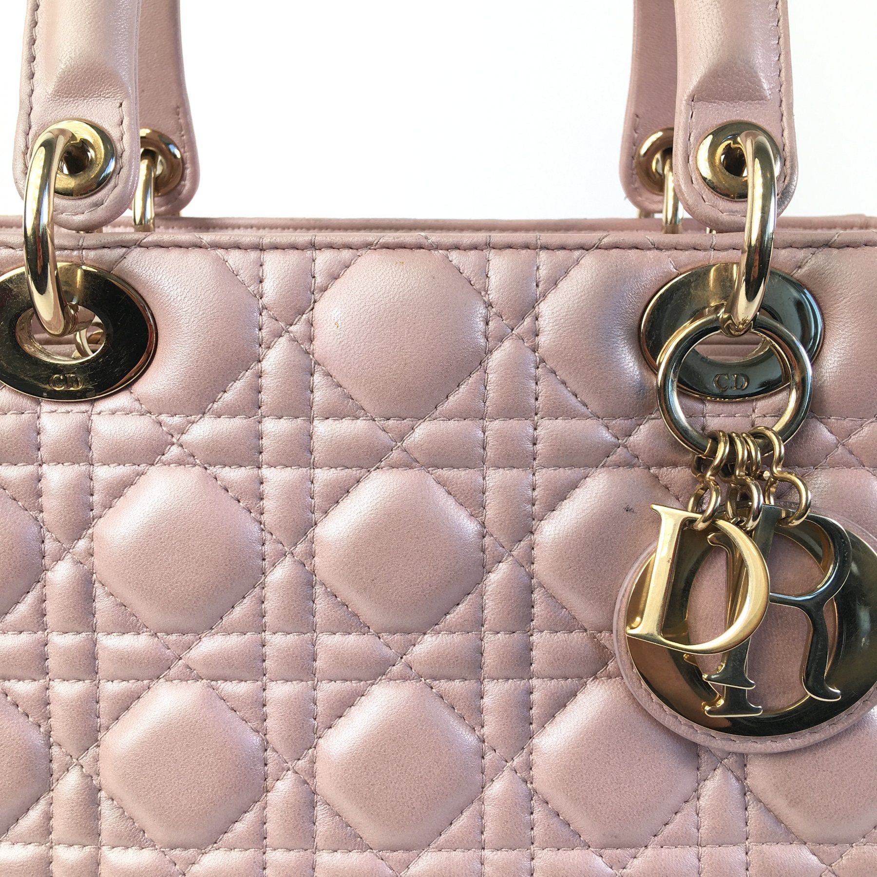 Dior Dior Medium Pearlescent Lambskin Cannage Lady Dior Pink Size ONE SIZE - 8 Thumbnail