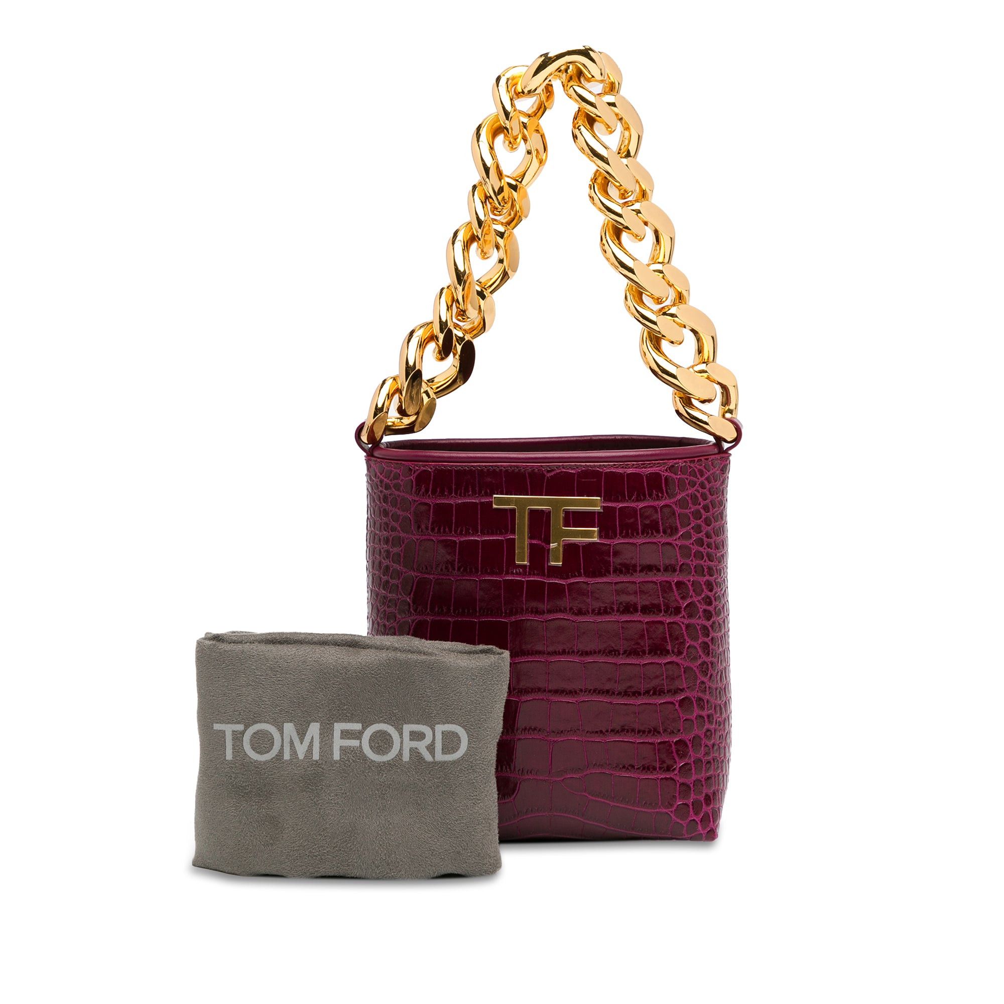 Tom Ford Tom Ford Mini Croc-Embossed Chain Bucket Bag Purple Size ONE SIZE - 8 Thumbnail