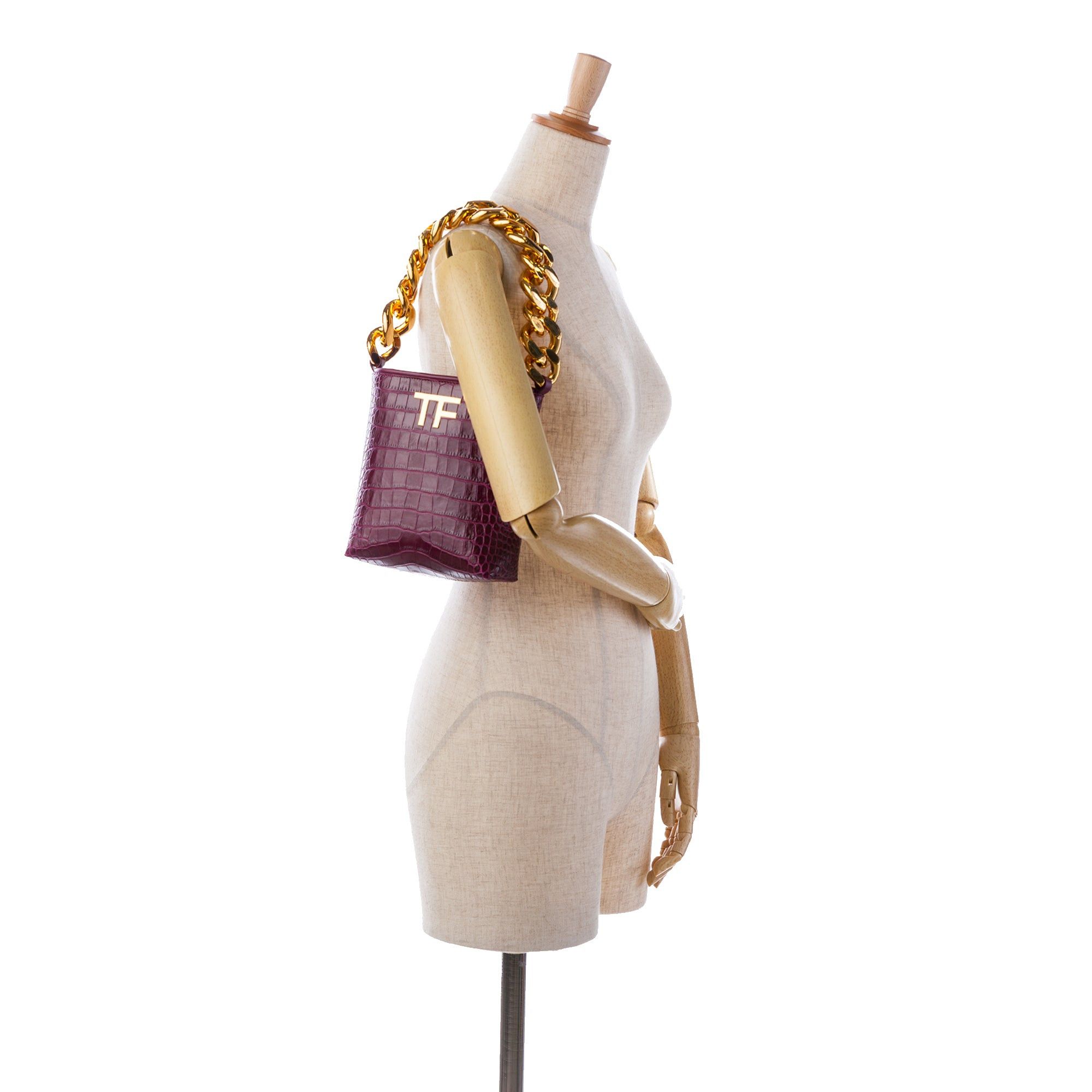 Tom Ford Tom Ford Mini Croc-Embossed Chain Bucket Bag Purple Size ONE SIZE - 7 Thumbnail