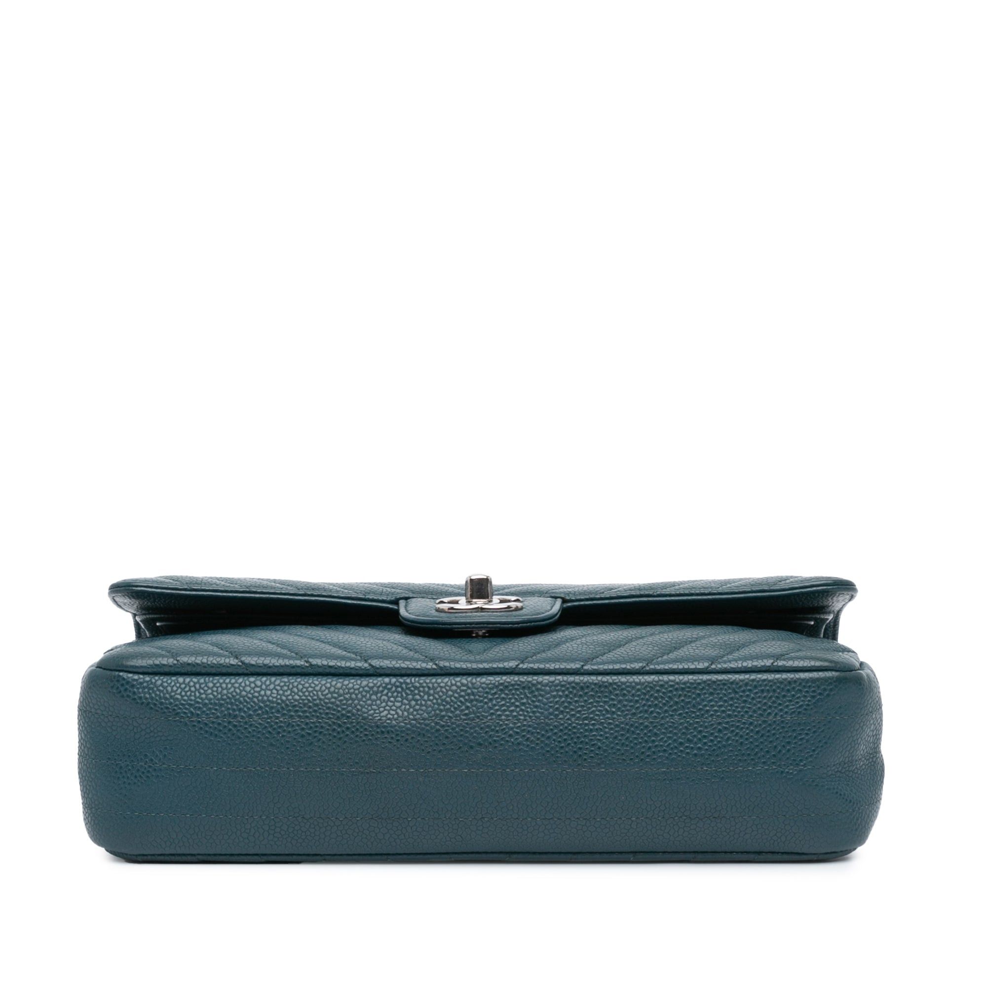 Chanel Chanel Medium Classic Chevron Caviar Double Flap Blue Size ONE SIZE - 3 Thumbnail