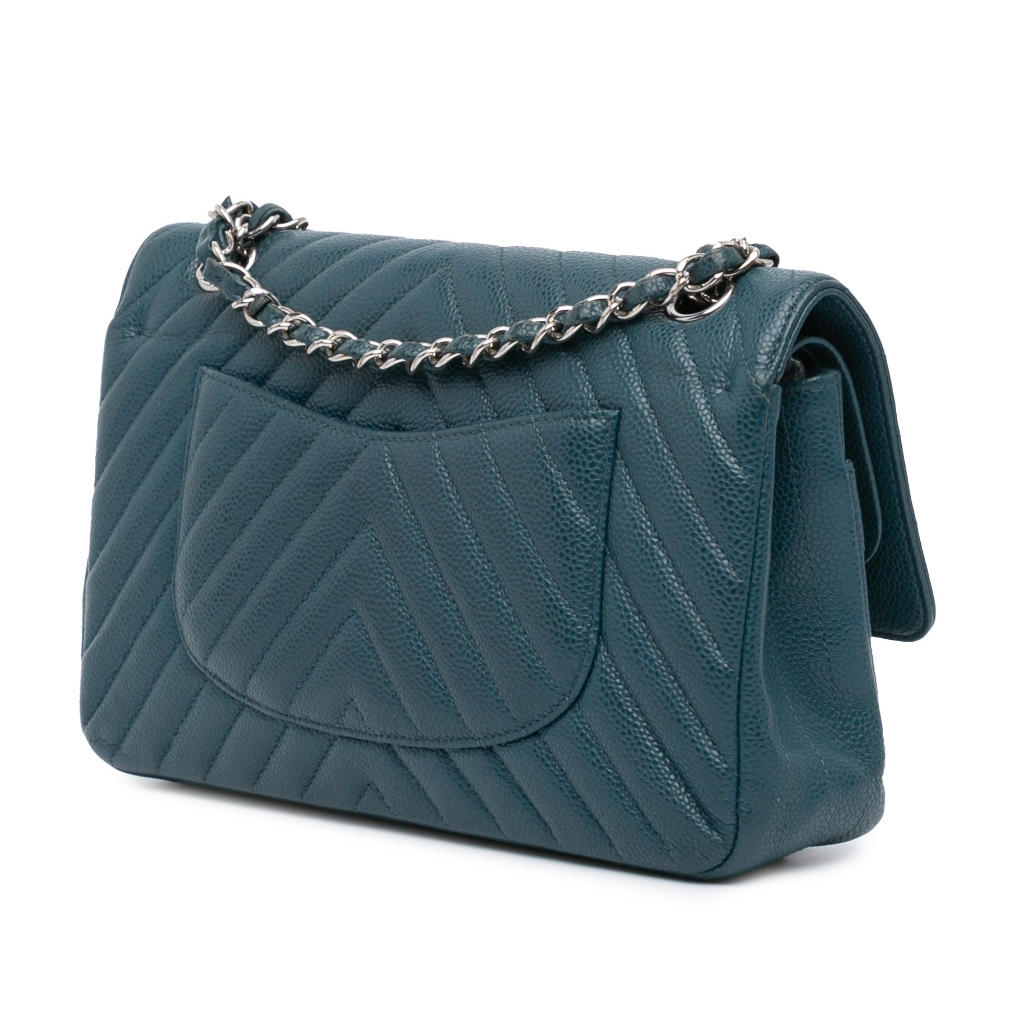 Chanel Chanel Medium Classic Chevron Caviar Double Flap Blue Size ONE SIZE - 2 Thumbnail