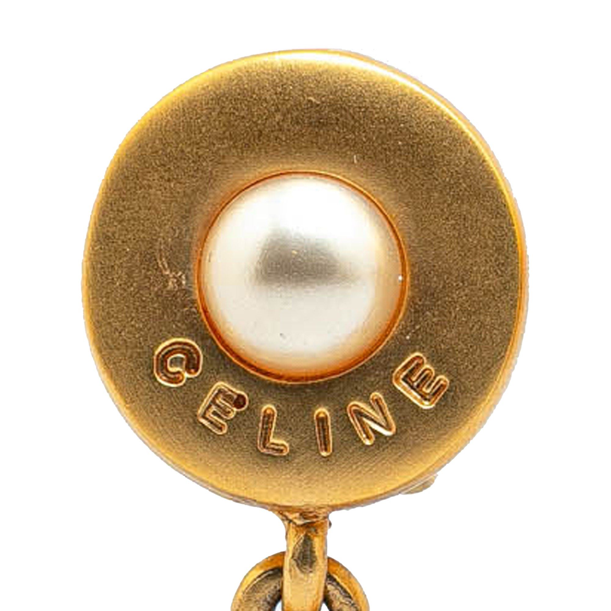 Celine Celine Gold Plated Faux Pearl Drop Clip On Earrings Gold Size ONE SIZE - 4 Thumbnail