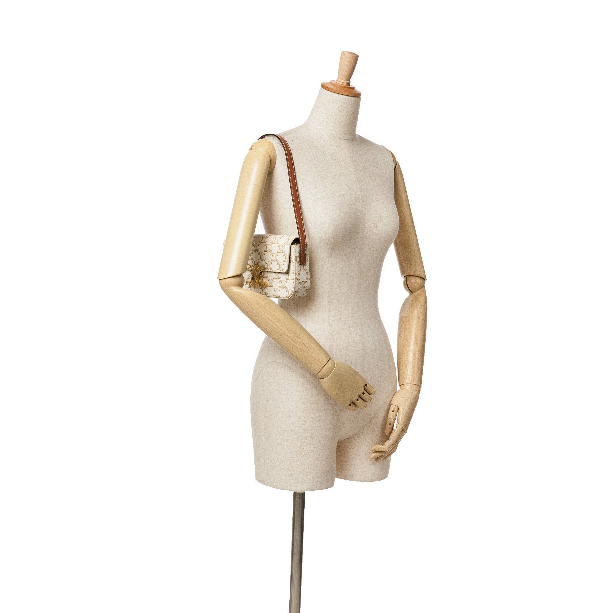 Celine Celine Triomphe Coated Canvas Claude Shoulder Bag White Size ONE SIZE - 7 Thumbnail