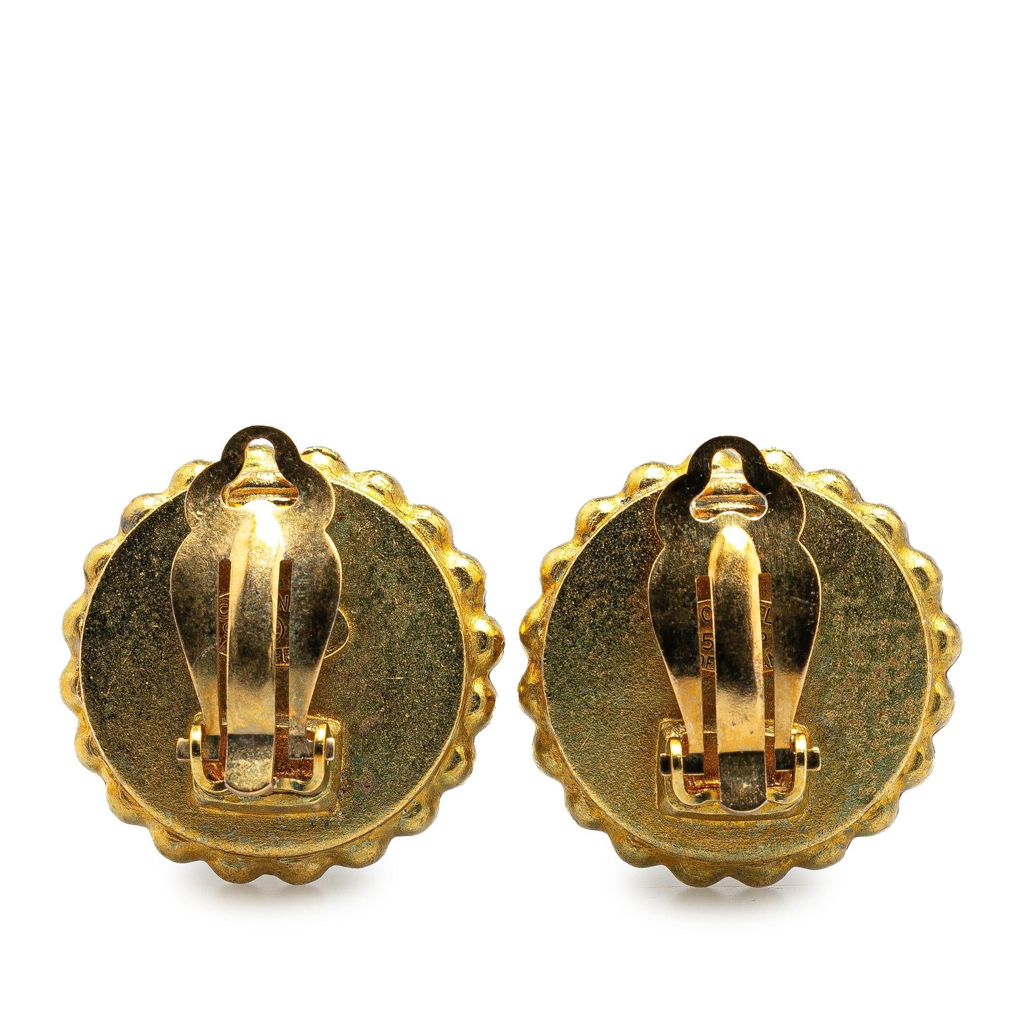 Chanel Chanel Gold Plated Acrylic CC Button Clip On Earrings Gold Size ONE SIZE - 2 Thumbnail