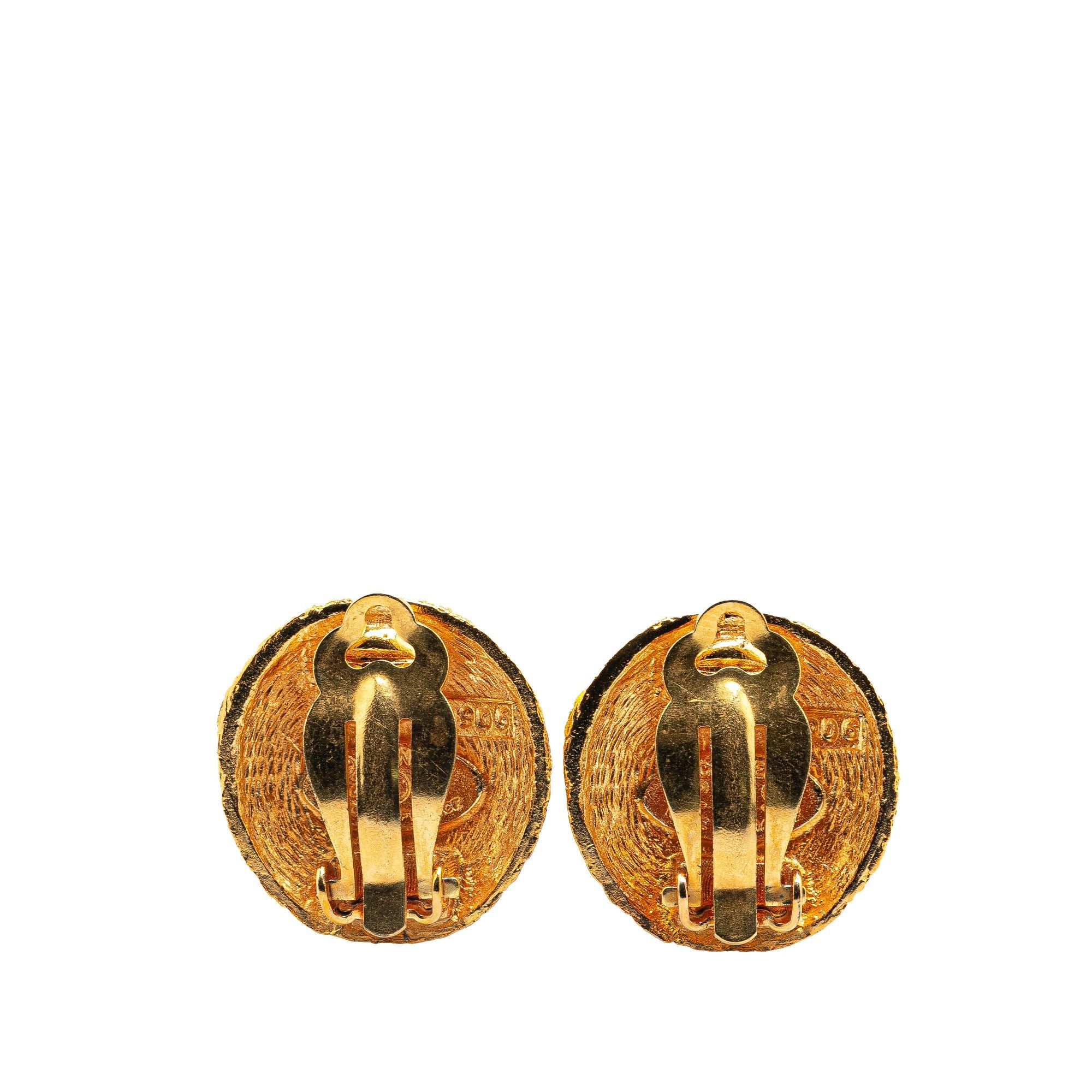 Chanel Chanel Gold Plated CC Round Clip on Earrings Gold Size ONE SIZE - 2 Thumbnail