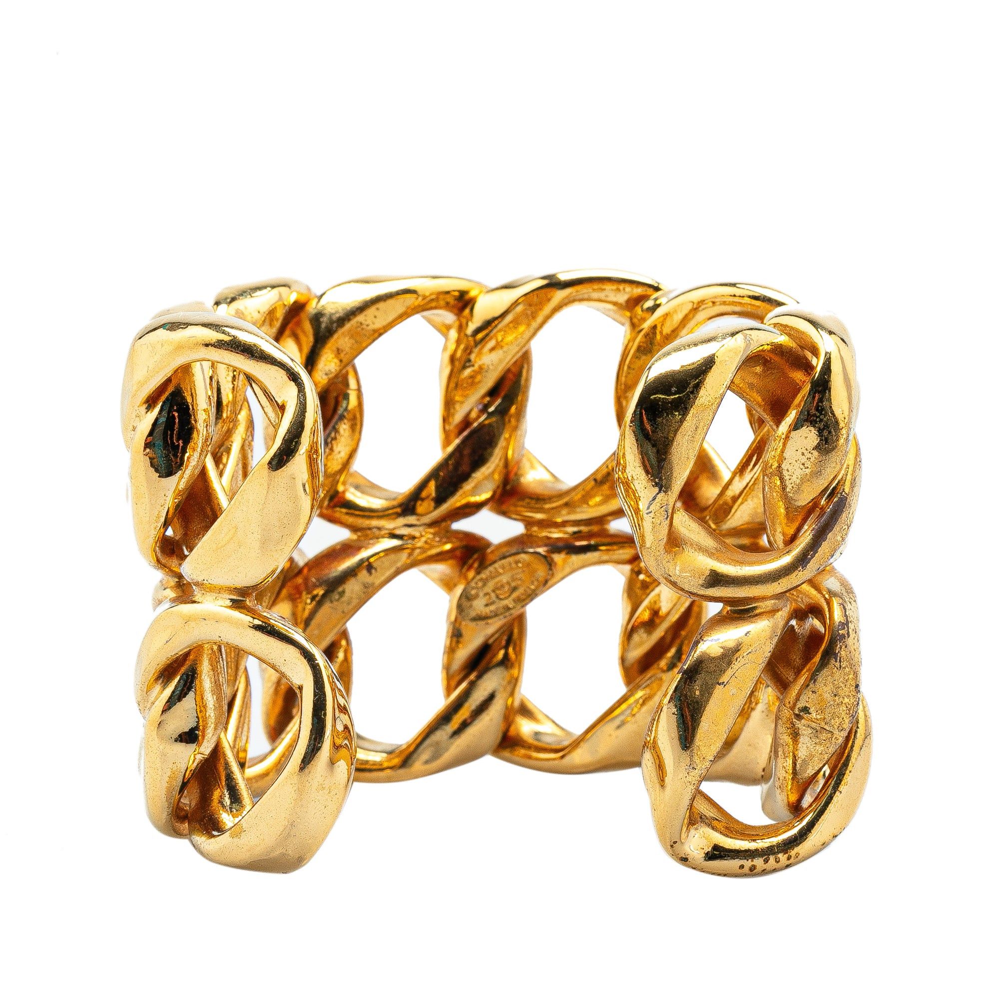 Chanel Chanel Gold Plated Double Curb Row Cuff Bracelet Gold Size ONE SIZE - 3 Thumbnail