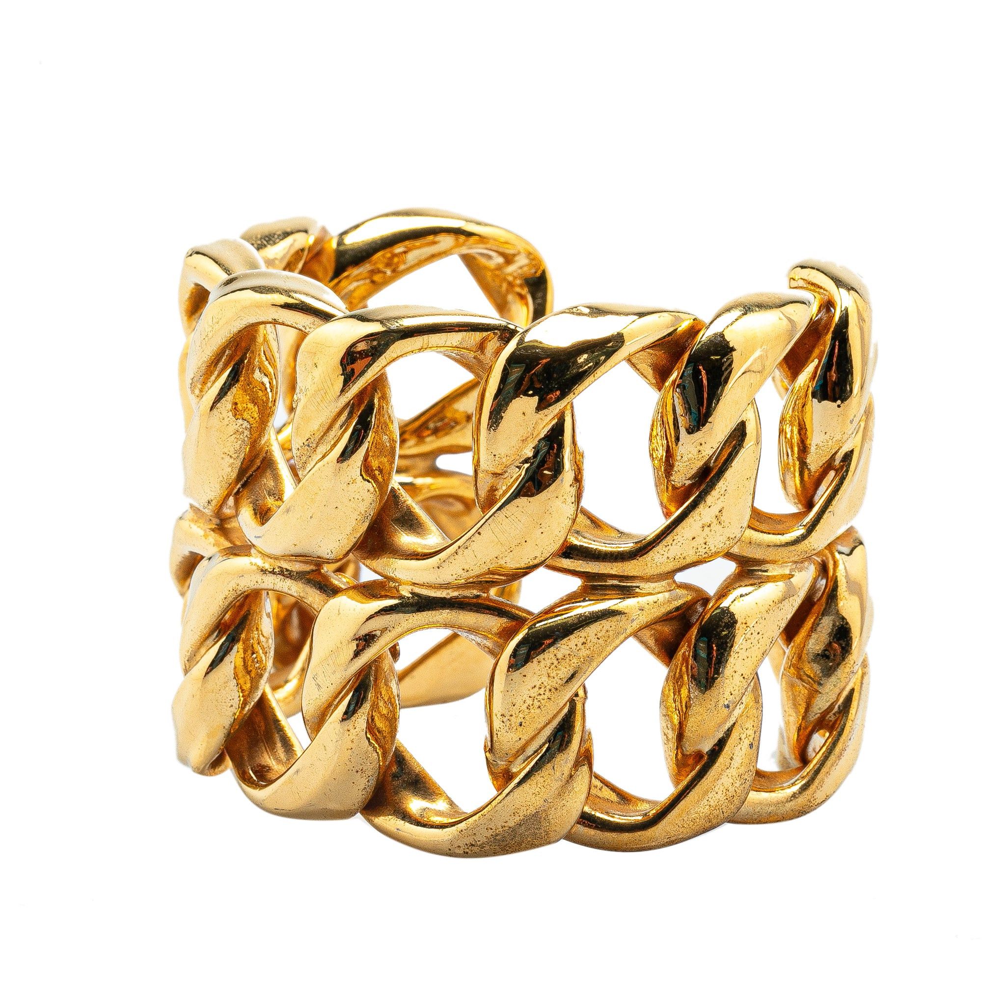 Chanel Chanel Gold Plated Double Curb Row Cuff Bracelet Gold Size ONE SIZE - 2 Thumbnail