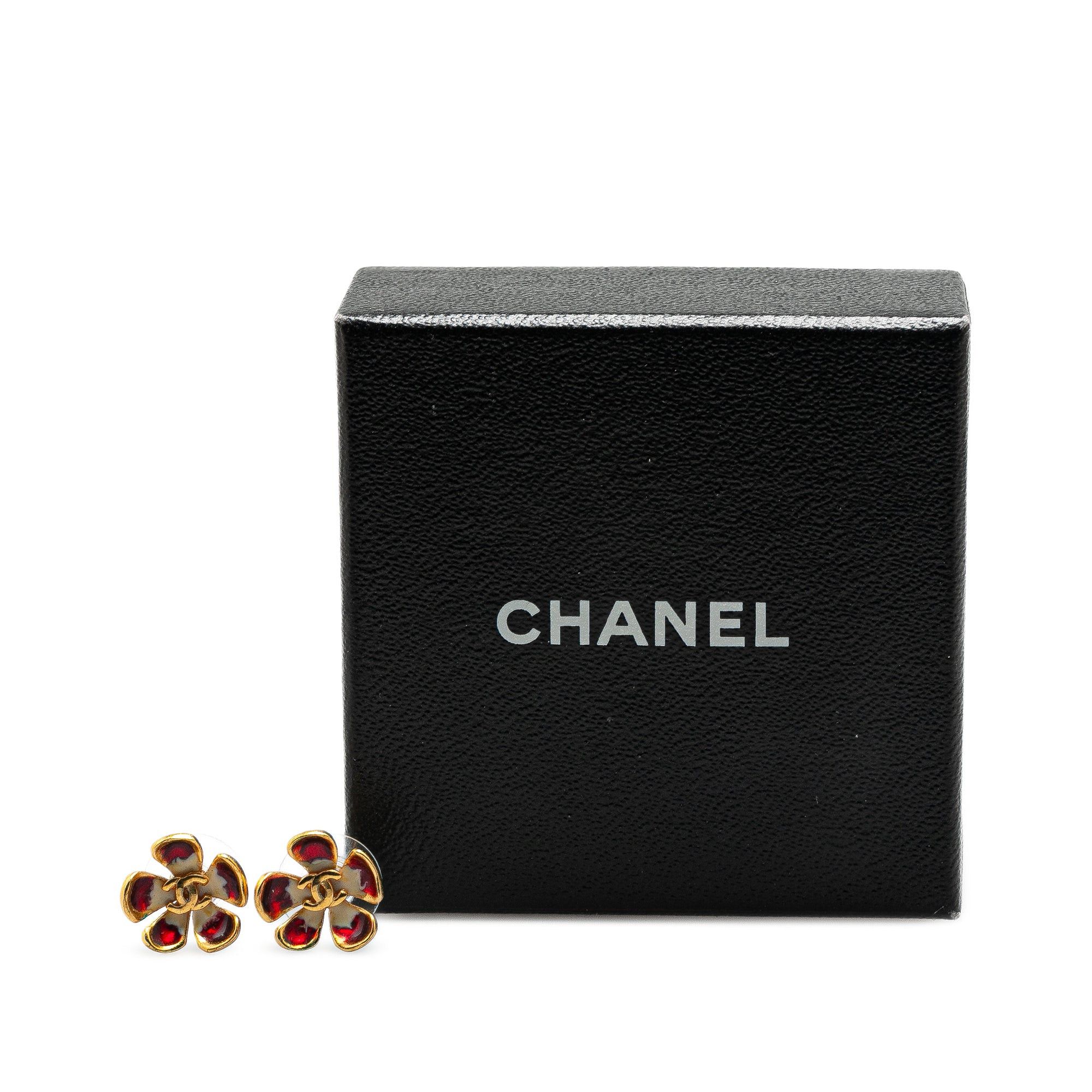 Chanel Chanel Gold Plated Enamel CC Flower Push Back Earrings Red Size ONE SIZE - 5 Thumbnail