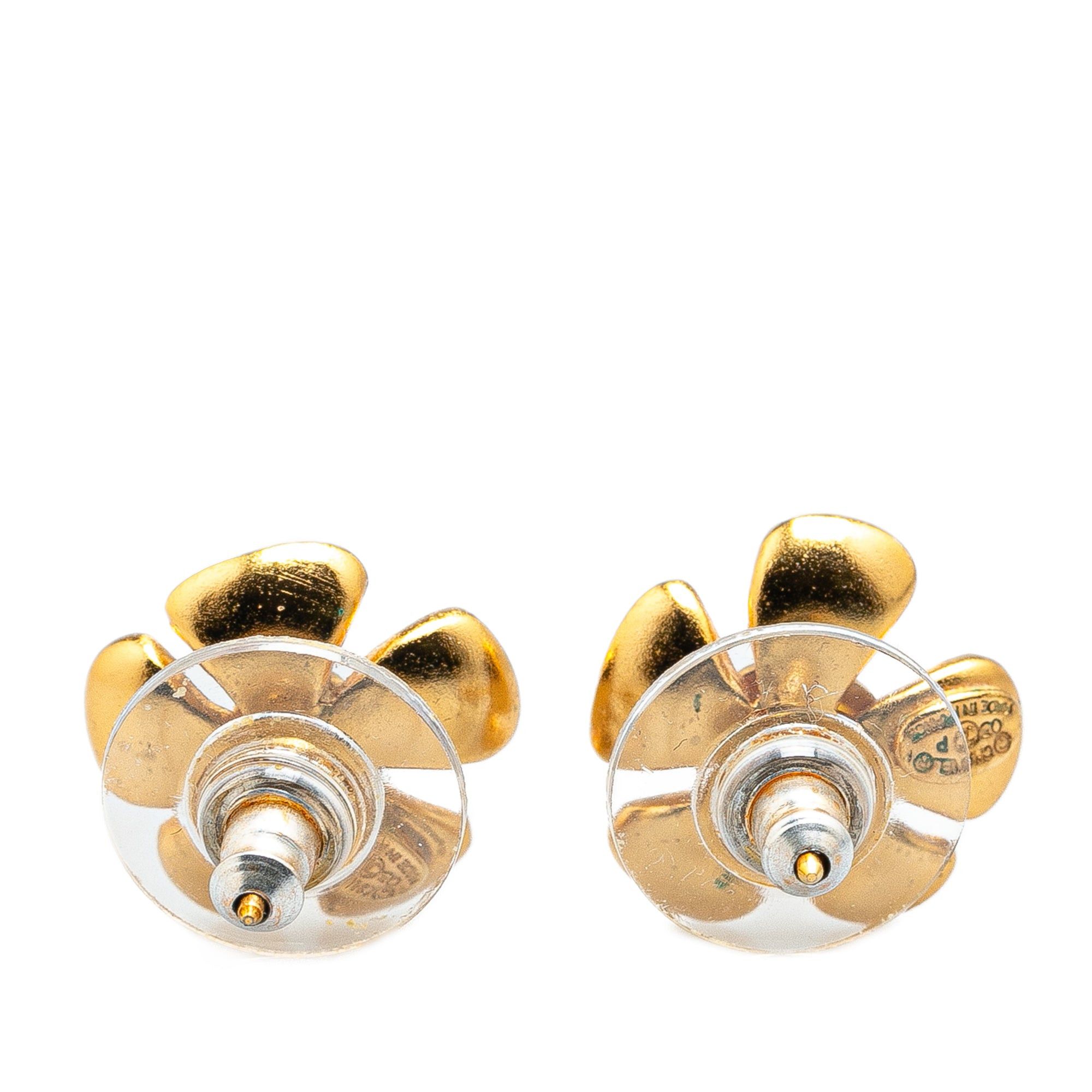 Chanel Chanel Gold Plated Enamel CC Flower Push Back Earrings Red Size ONE SIZE - 2 Thumbnail