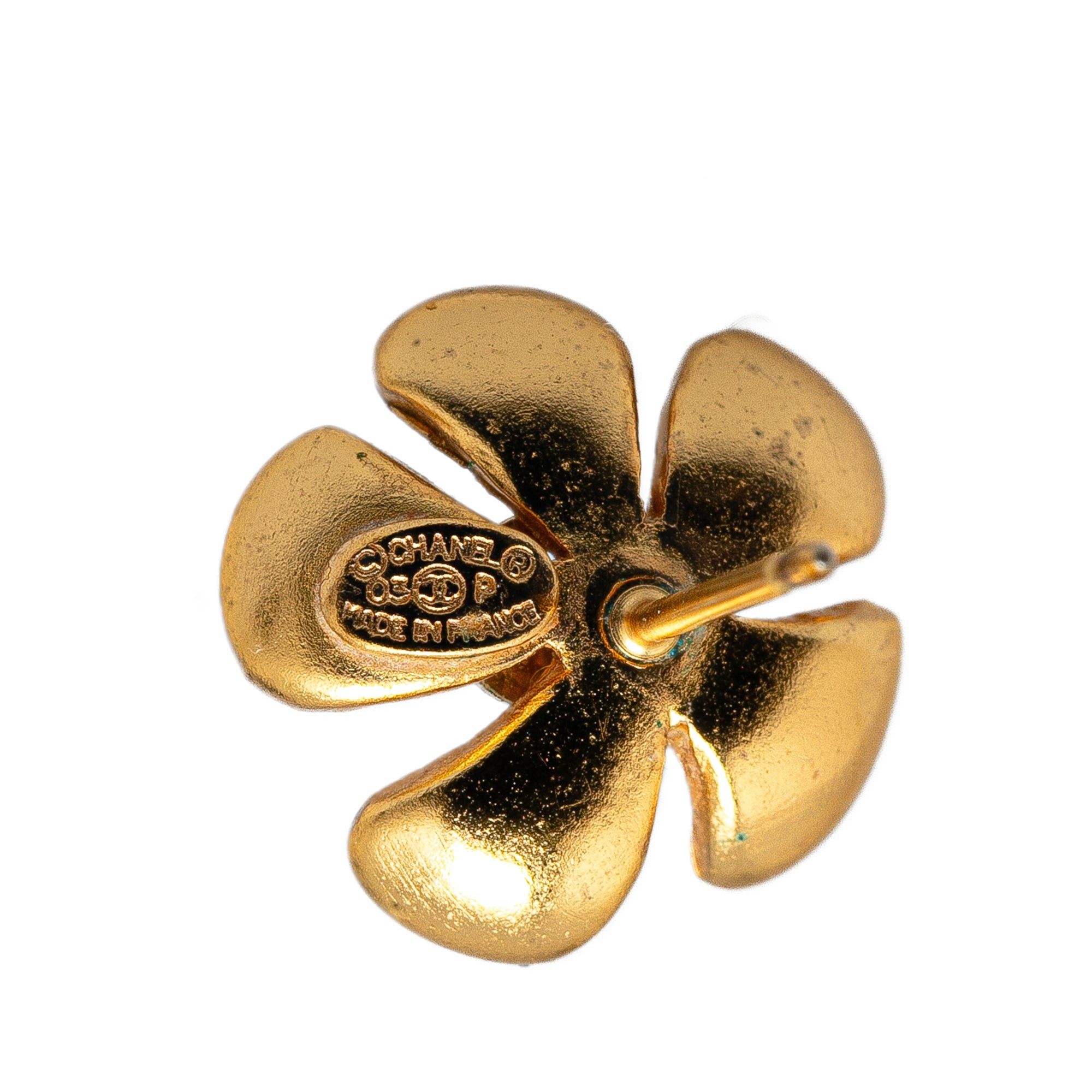Chanel Chanel Gold Plated Enamel CC Flower Push Back Earrings Red Size ONE SIZE - 4 Thumbnail