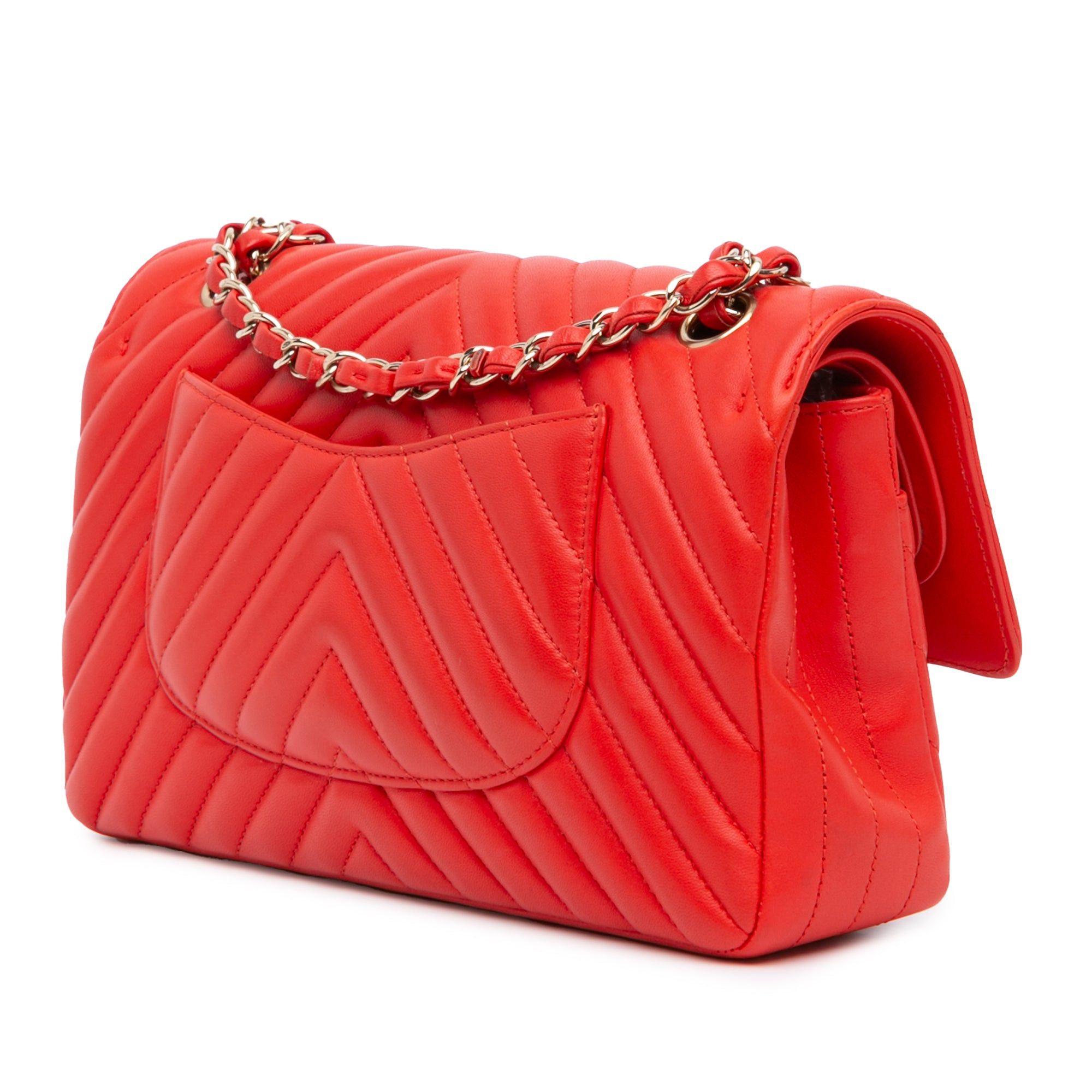Chanel Chanel Medium Classic Chevron Lambskin Double Flap Red Size ONE SIZE - 2 Thumbnail