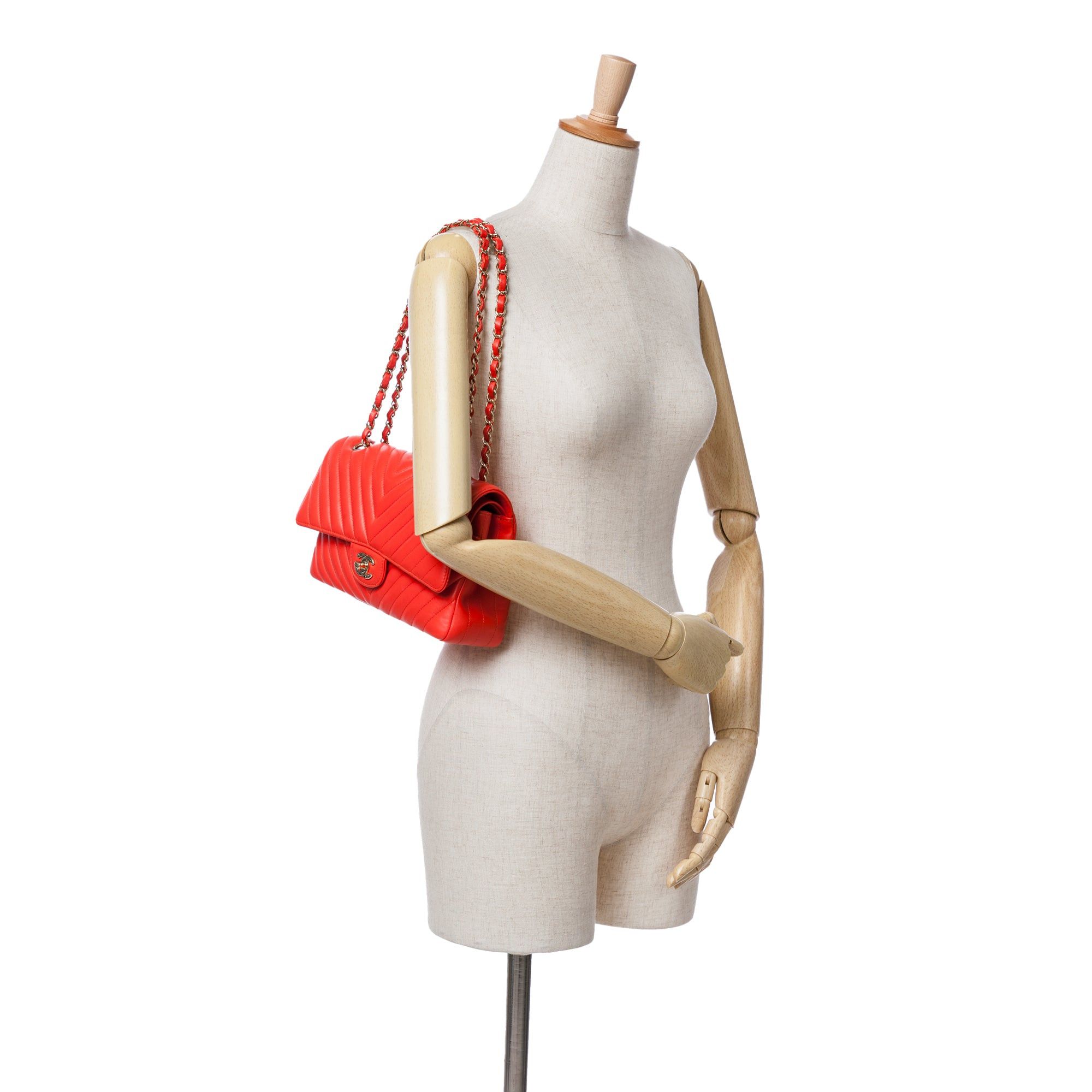 Chanel Chanel Medium Classic Chevron Lambskin Double Flap Red Size ONE SIZE - 9 Thumbnail