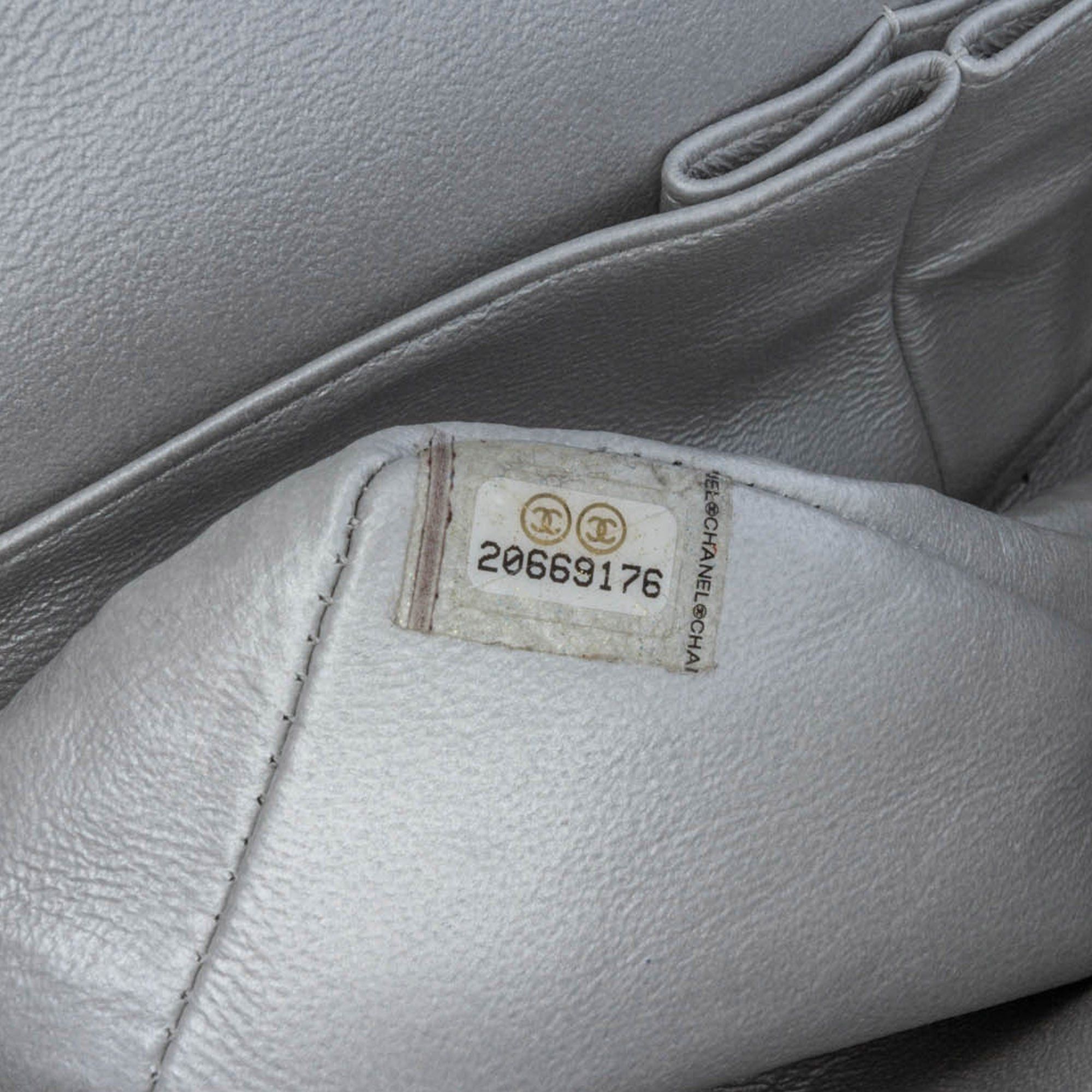 Chanel Chanel Medium Classic Perforated Lambskin Double Flap Silver Size ONE SIZE - 8 Thumbnail