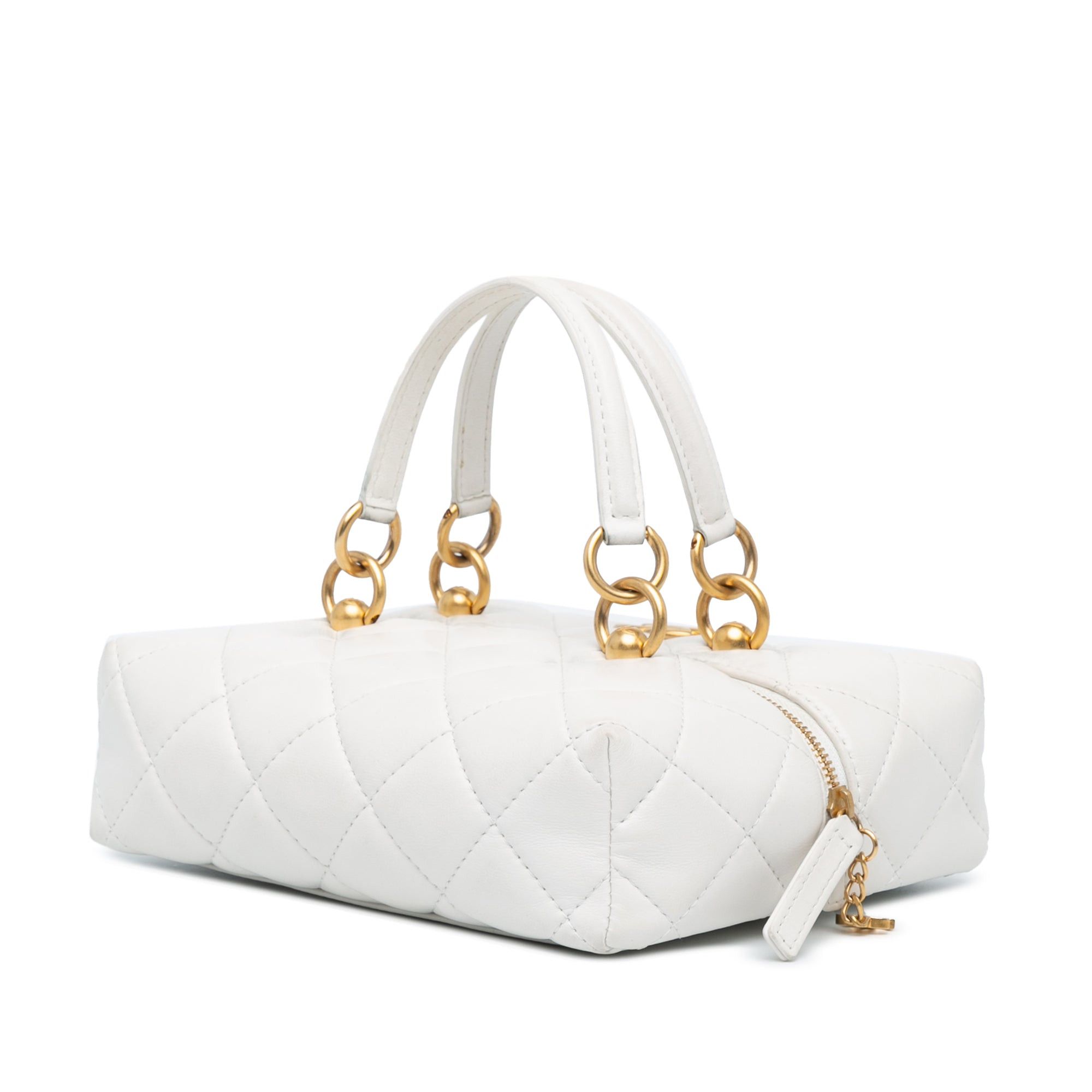 Chanel Chanel Métiers d'Art CC Quilted Lambskin Box with Top Handle Bag White Size ONE SIZE - 2 Thumbnail