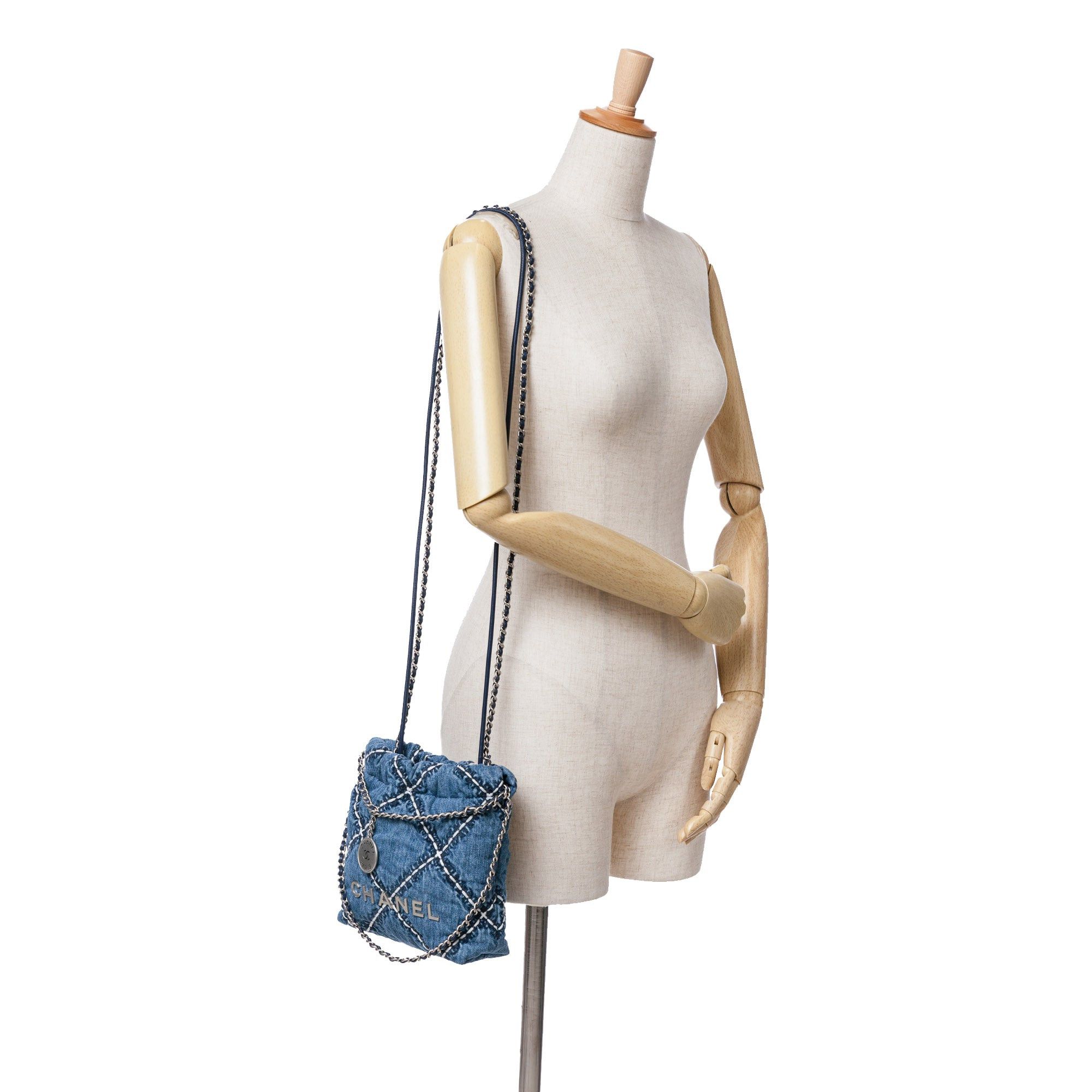 Chanel Chanel Mini Denim Stitched 22 Satchel Blue Size ONE SIZE - 7 Thumbnail