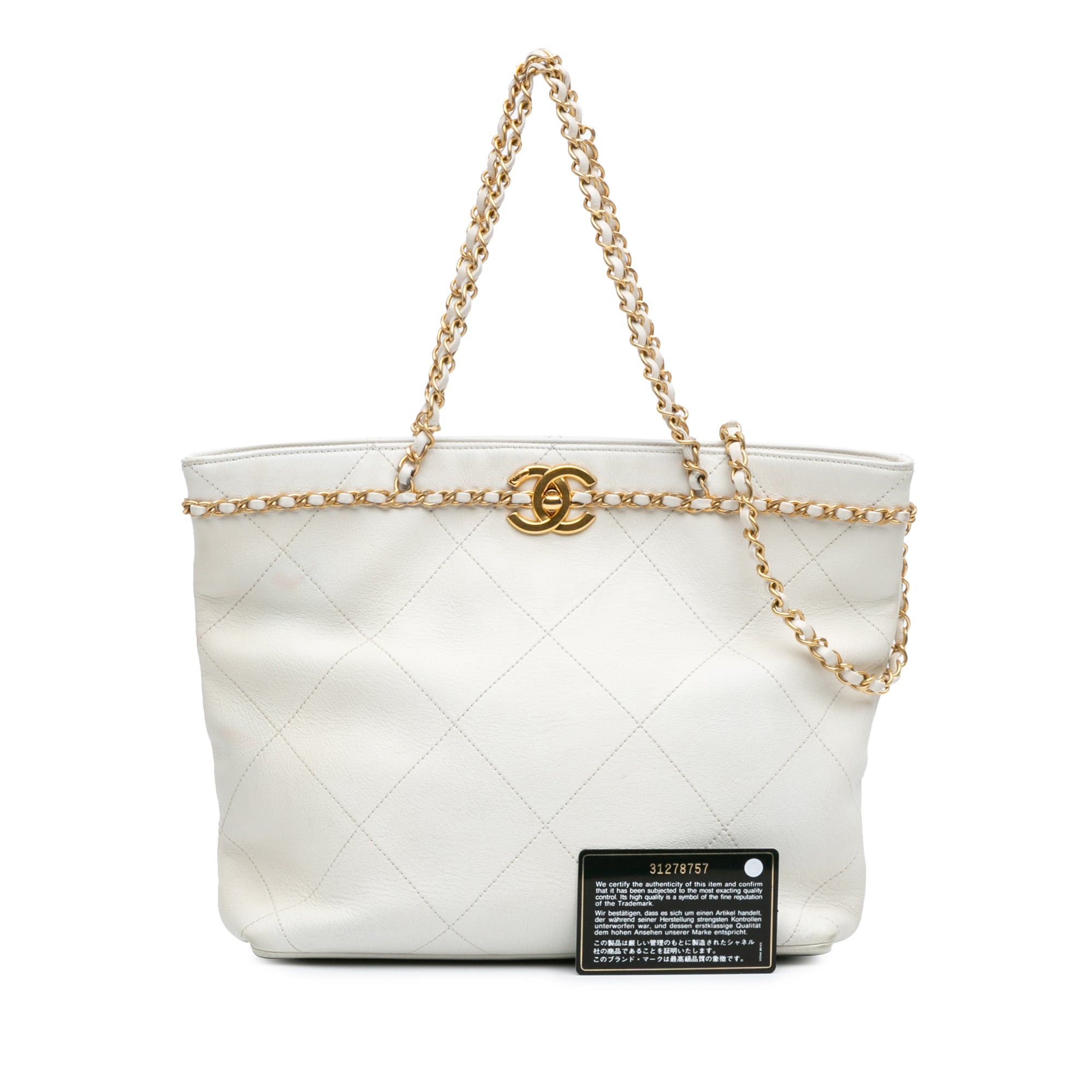 Chanel Chanel Quilted Calfskin CC Lock Chain Shopping Tote White Size ONE SIZE - 12 Thumbnail