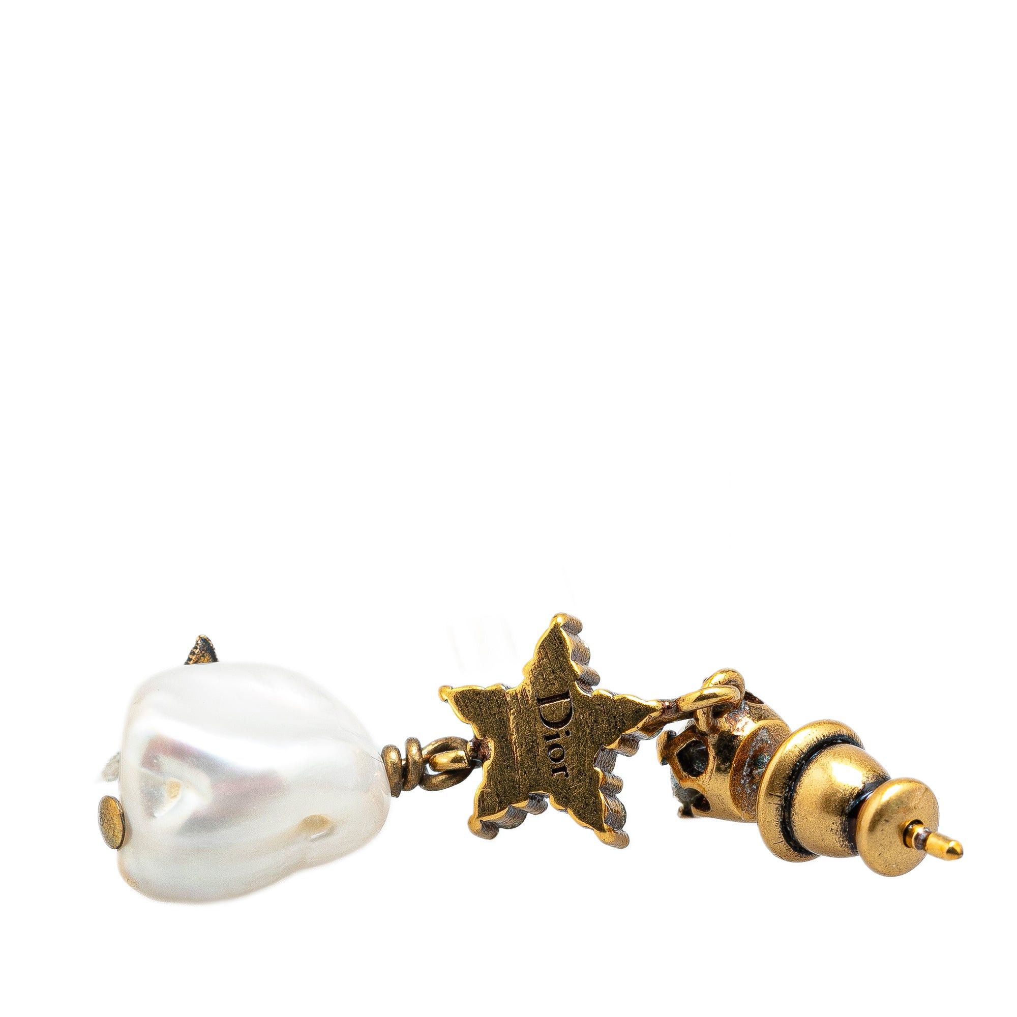 Dior Dior Gold Plated Crystal Star Bee Faux Pearl Drop Earrings Gold Size ONE SIZE - 3 Thumbnail