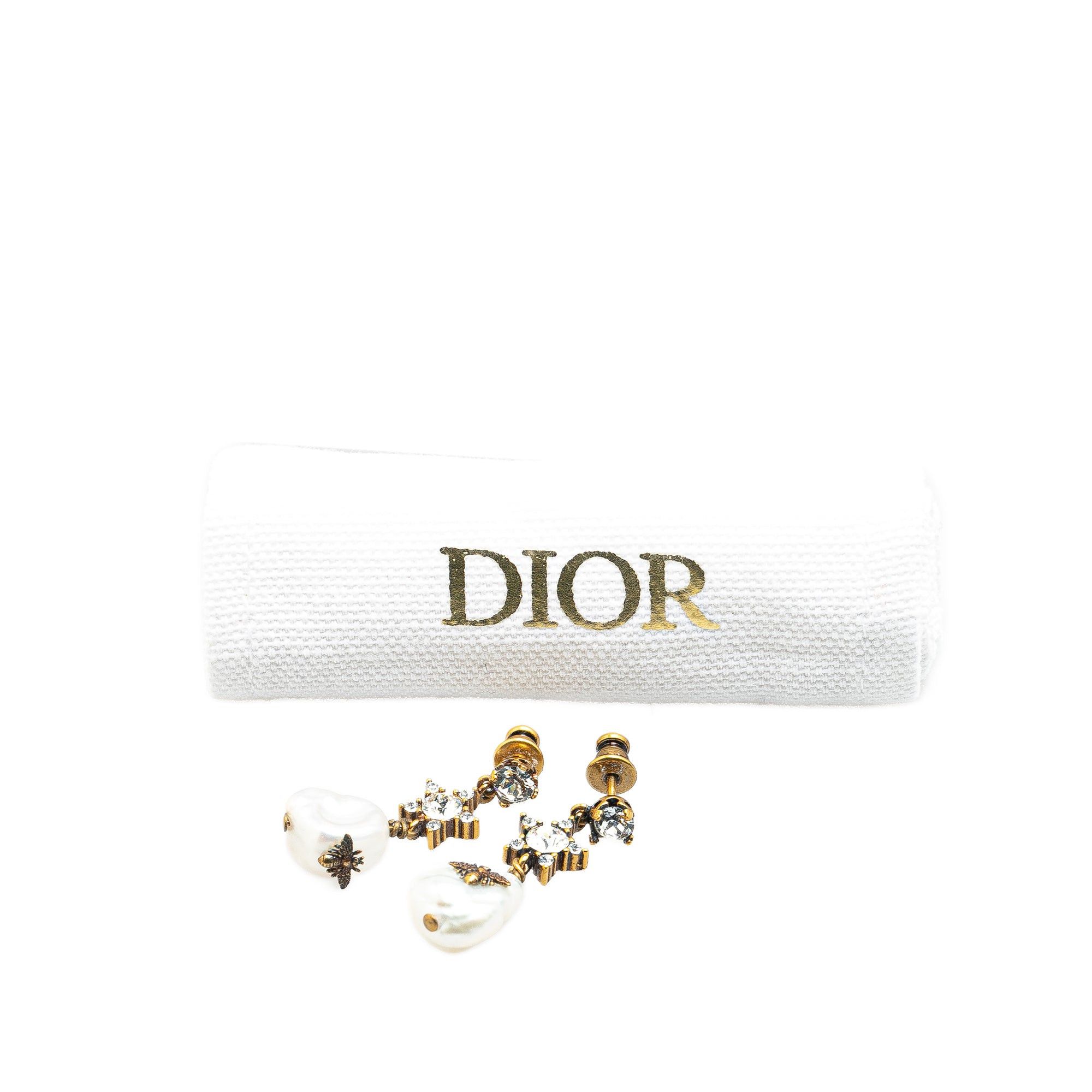 Dior Dior Gold Plated Crystal Star Bee Faux Pearl Drop Earrings Gold Size ONE SIZE - 4 Thumbnail