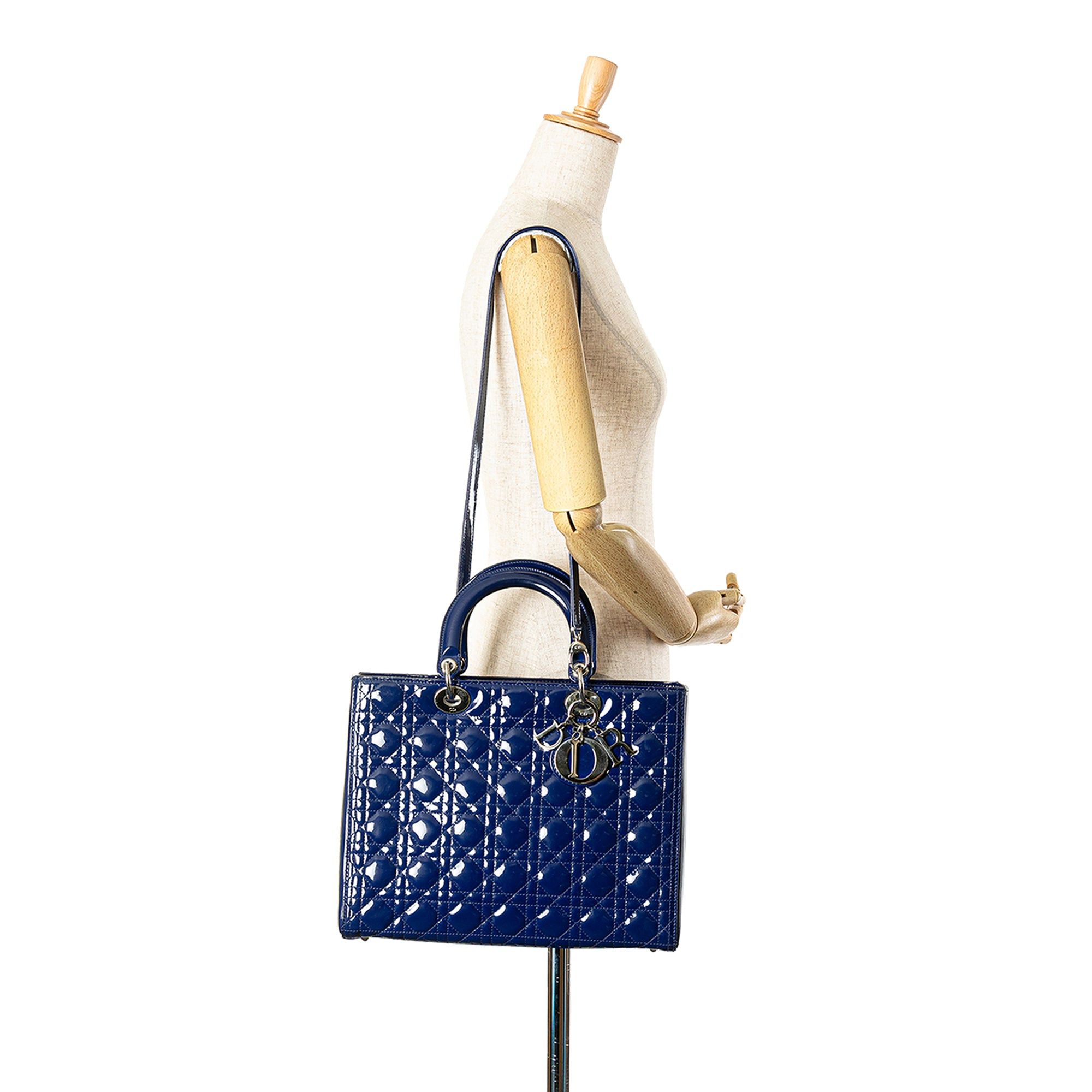 Dior Dior Large Patent Cannage Lady Dior Blue Size ONE SIZE - 8 Thumbnail